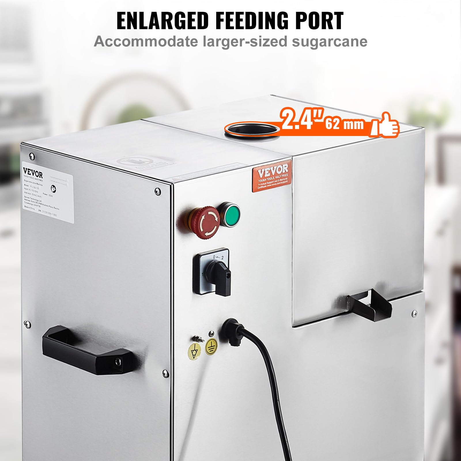 VEVOR 800W Commercial Electric Sugarcane Juicer - 661LBS/H High Capacity with 4 Stainless Steel Rollers & Auto Pressure Adjustment - Perfect for Juice Bars, Restaurants, and Home Use