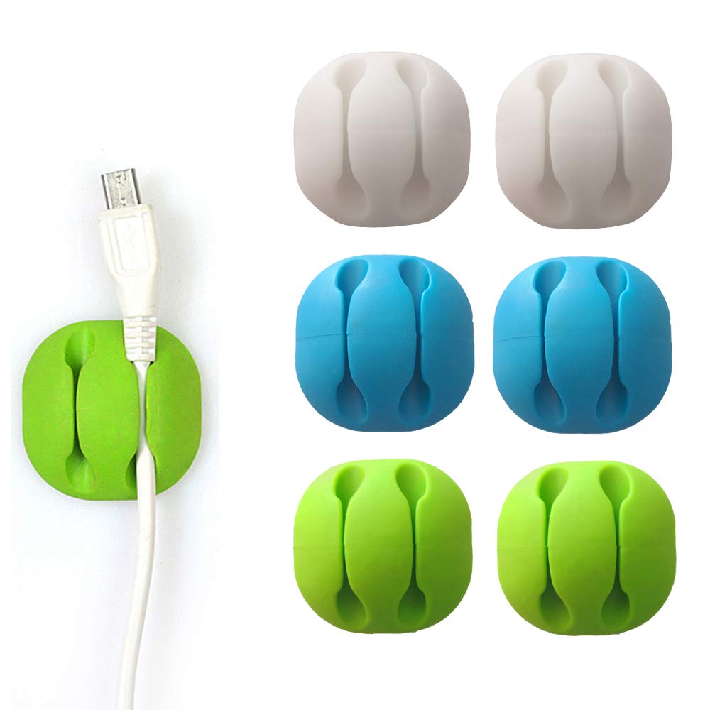 Colorful Adhesive Cable Clips - 6 Pack Wire Organizer for Desk, Computer, Car & Office | Cord Management for Charging, Mouse, Headphone | Perfect for Cubicle, Nightstand & Workspace Organization