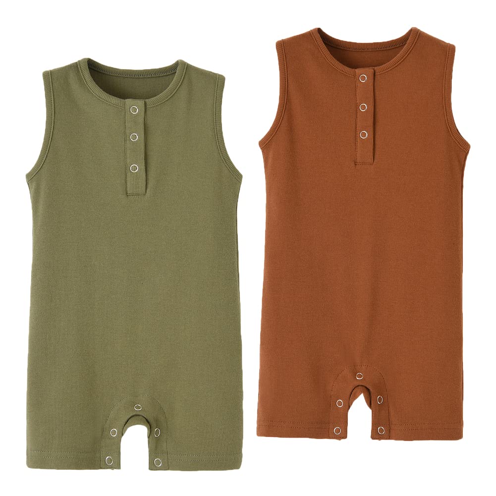 BeiVSlley Baby Boys & Girls 2-Pack Sleeveless Cotton Romper Jumpsuits - Soft Summer Tank Coveralls for Newborns & Toddlers - Perfect for Playtime, Beach Outings & Family Photos
