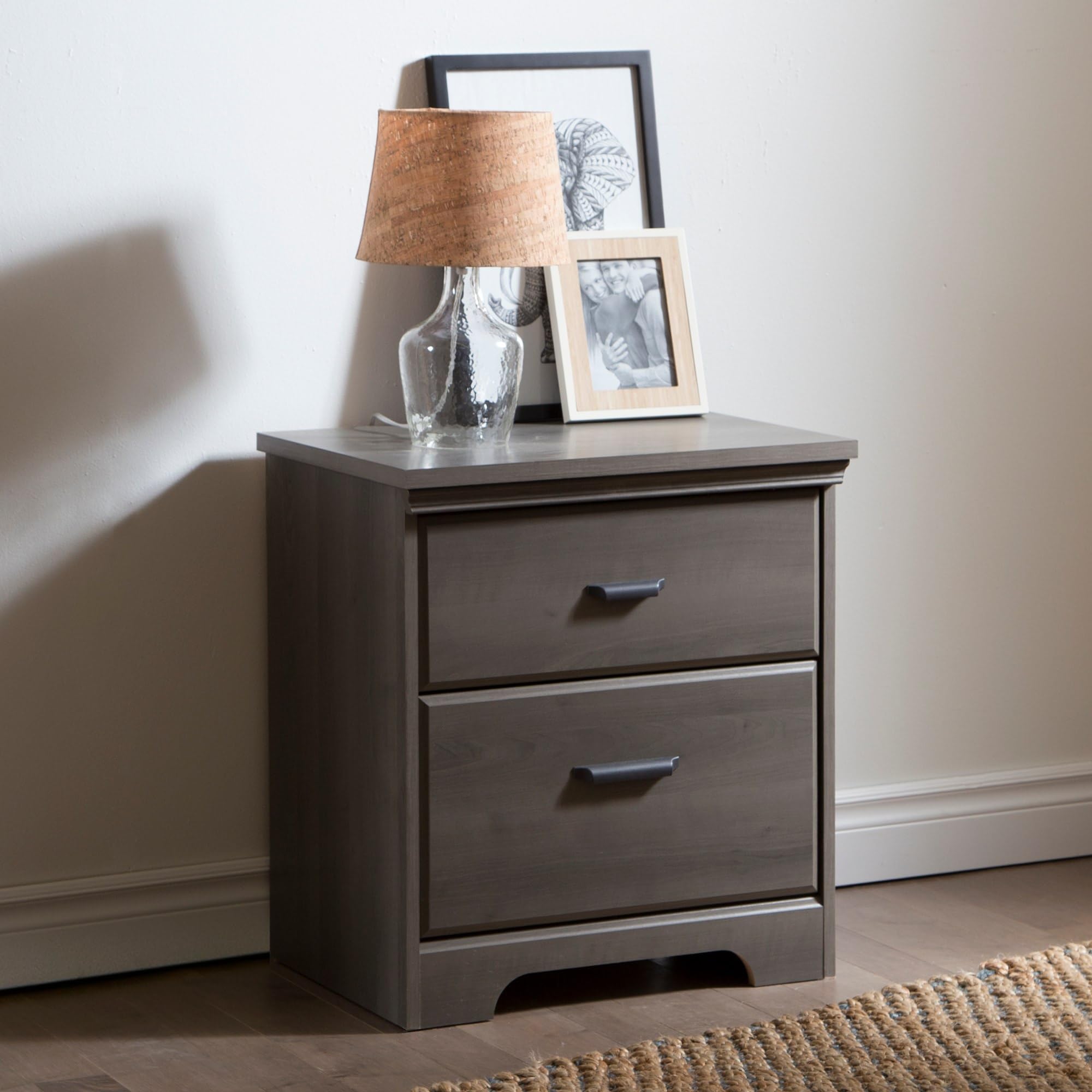 South Shore Versa 2-Drawer Nightstand in Weathered Oak & Gray Maple - Modern Bedside Table for Bedroom Storage & Organization - Perfect for Small Spaces, Apartments, and Guest Rooms