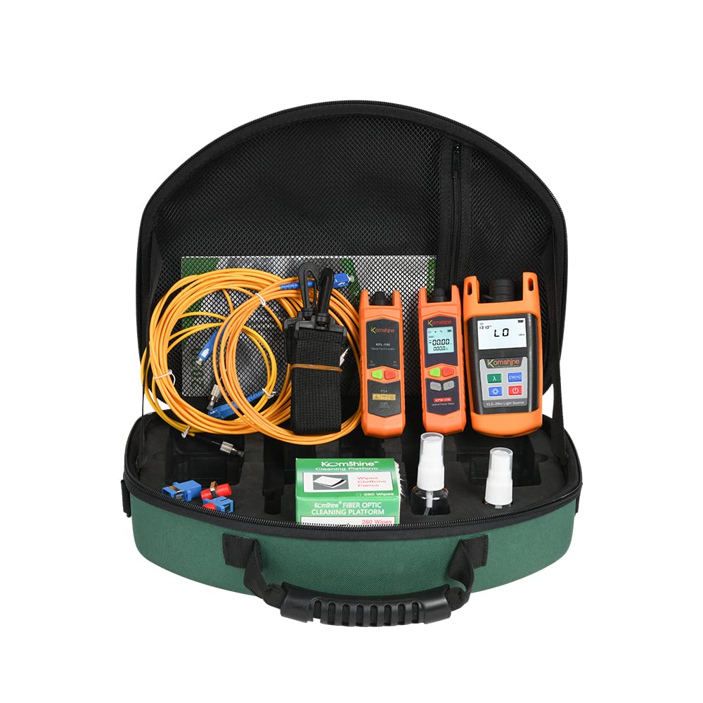 Komshine KLT-12E Fiber Optic Loss Tester Kit - Optical Power Meter, Light Source, VFL, FOCP with Jump Cable & Coupler | Professional Network Testing for Telecom & Data Centers