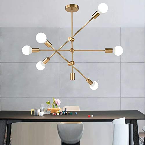 Hobaca® Modern Golden Sputnik Chandelier - Mid Century Ceiling Pendant Light Fixture for Dining Room, Kitchen, Foyer - Rustic Industrial Lighting for Home, Restaurant & Office Decor