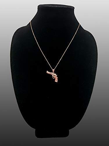 10K Rose Gold Revolver Pistol Pendant Necklace for Women - Western Cowgirl Jewelry Gift for Birthday, Valentine's Day - Perfect for Biker Parties, Country Music Concerts & Cowboy-Themed Events
