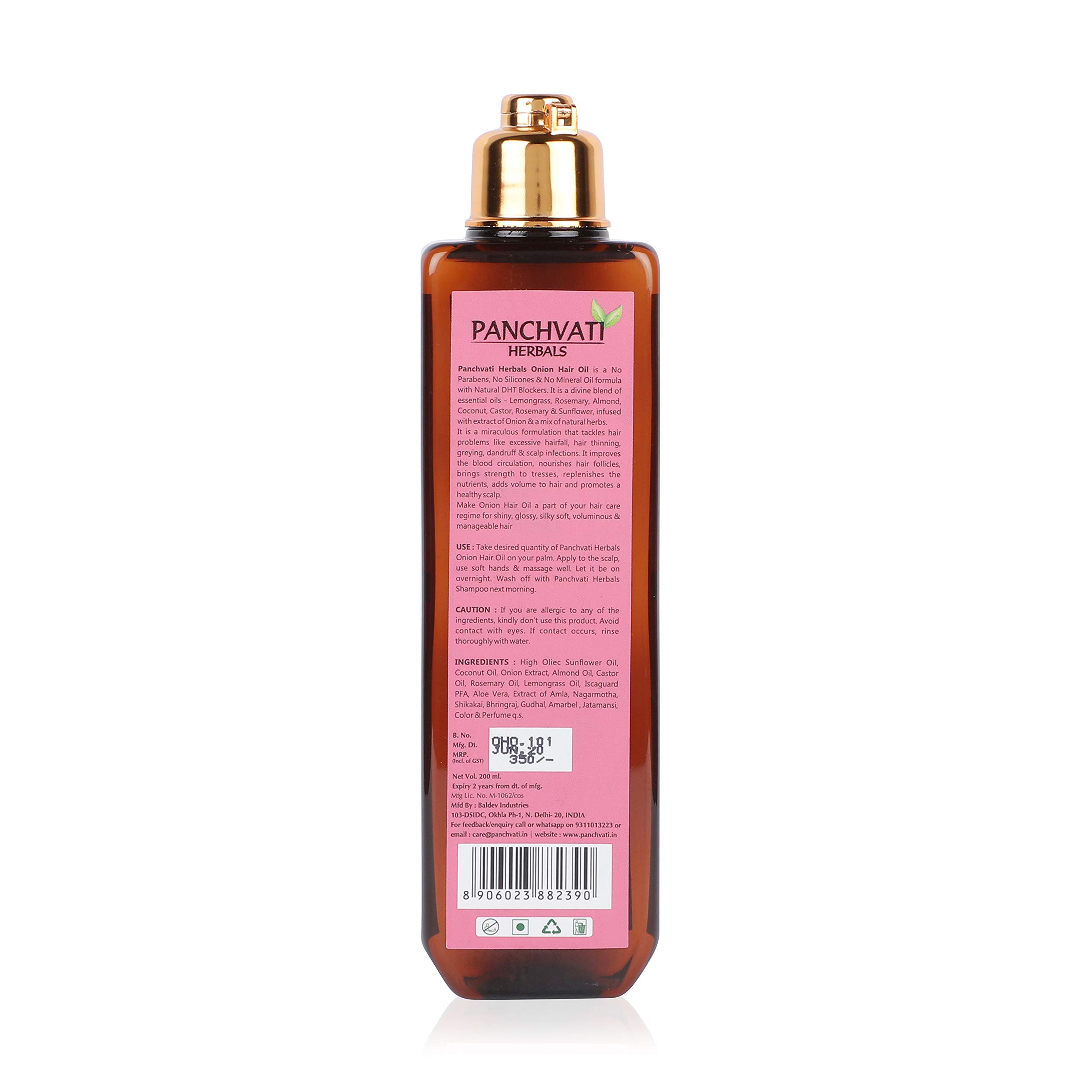 Panchvati Herbals Onion Hair Oil 200ml - Controls Hair Fall & Breakage, Promotes Healthy Hair Growth, Reduces Thinning - Natural Hair Care Solution for Stronger, Thicker Hair - Perfect for Daily Hair Treatment & Scalp Massage