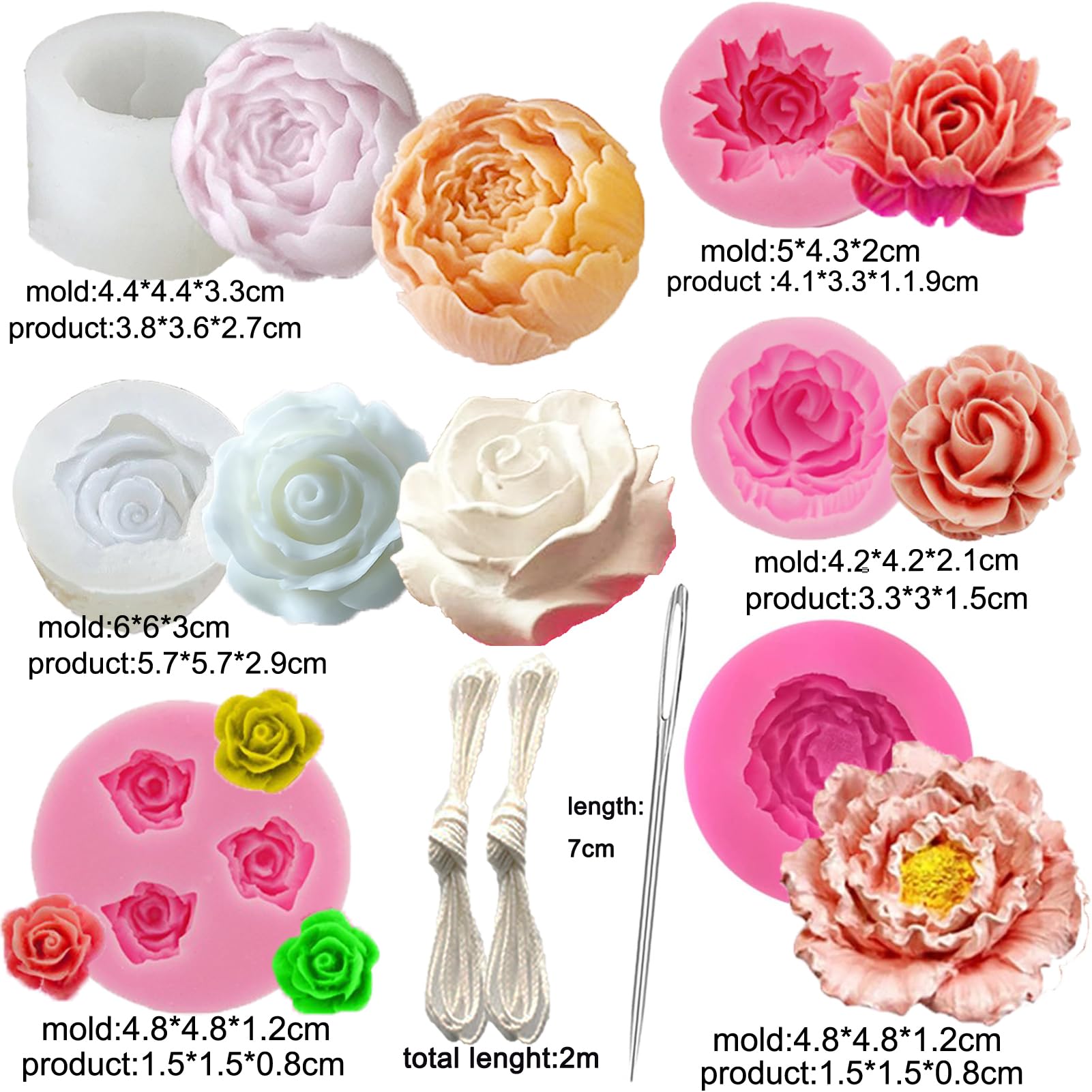 13 PCS Flower Silicone Candle Molds Set with Large-Eye Wicking Needle - DIY Candle Making Kit for Soy Wax, Beeswax, Resin & Clay - Perfect for Home Decor, Wedding Centerpieces & Handmade Gifts