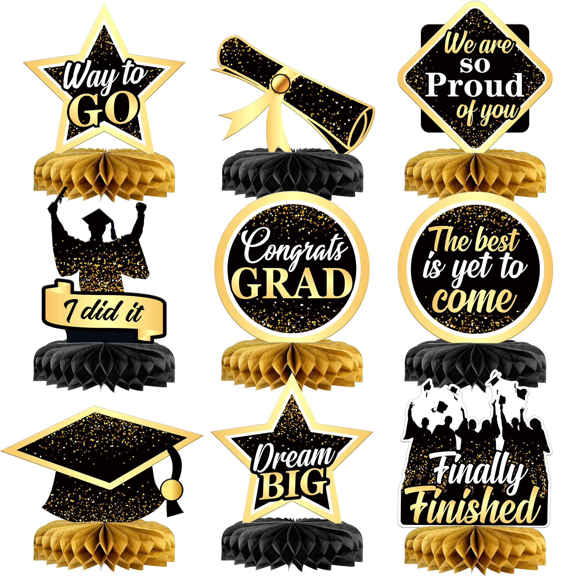 KatchOn 2025 Graduation Centerpieces - Pack of 9 Black & Gold Table Decorations for Graduation Party, Class of 2025 | Elegant Graduation Decor for Commencement Ceremony, Graduation Dinner & Photo Backdrop