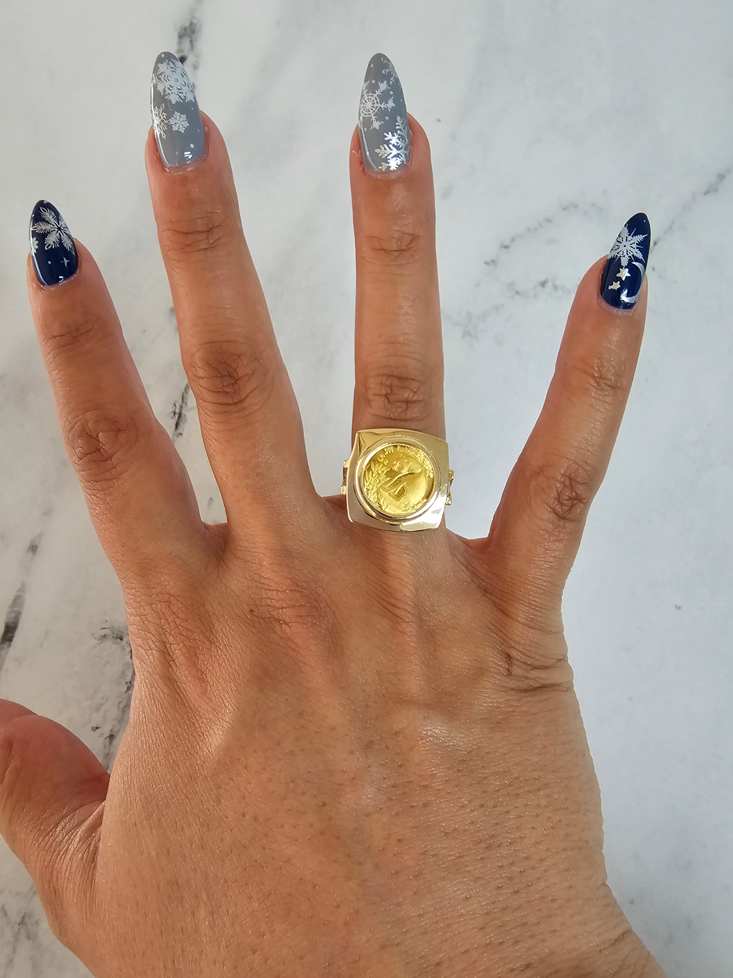 1993 1/20 oz Fine Gold Panda Ring - Square Bezel Design for Collectors & Jewelry Lovers | Perfect for Gifts, Special Occasions & Investment