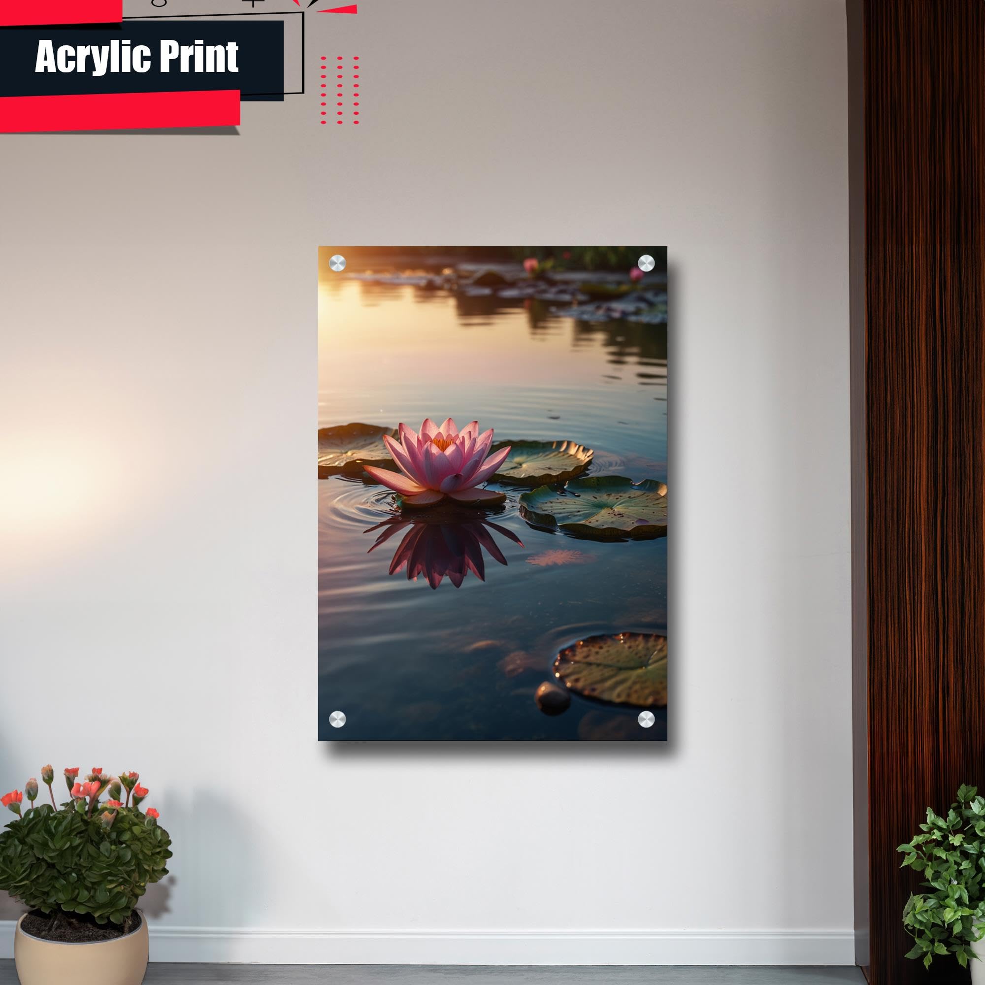 Zen Wall Art Decor - Framed Zen Garden Poster with Stone Flower & Peaceful Water Sunset - Meditation & Yoga Room Decor for Home, Office, Spa - Calming Scenery Print for Relaxation & Mindfulness