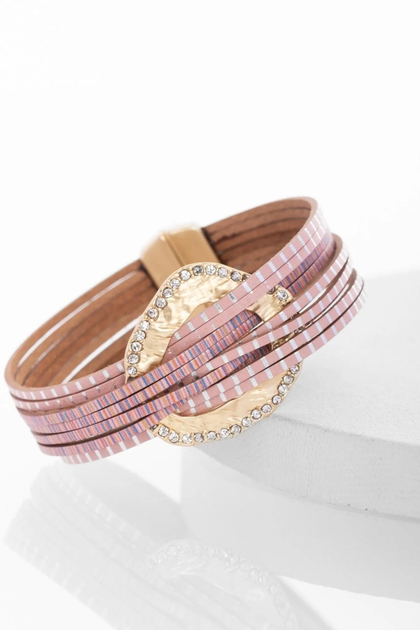 Vegan Leather Crystal Disk Bracelet for Women - Elegant Boho Chic Jewelry for Casual & Party Wear - Perfect Gift for Her