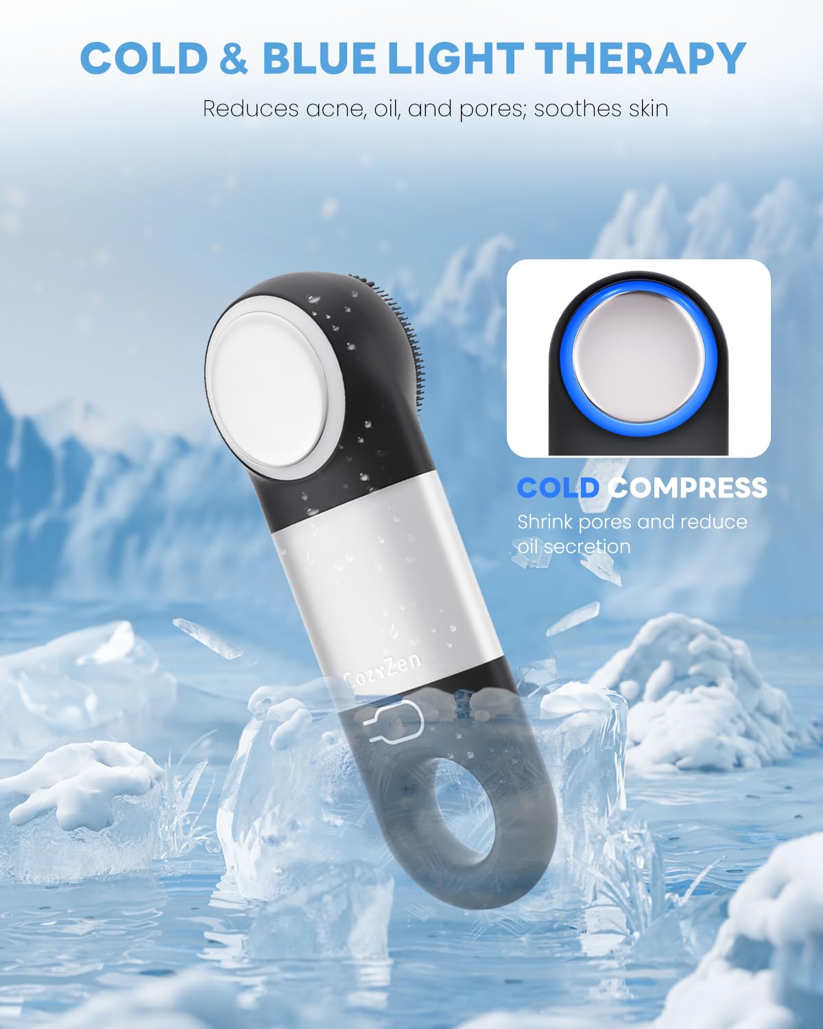 Rechargeable Waterproof Facial Cleansing Brush - IPX7 Silicone Face Scrubber with Heat & Cold Massage for Men & Women | Deep Pore Cleansing, Exfoliation & Skin Therapy | Perfect for Daily Skincare Routine, Travel & Spa Treatments (Black)