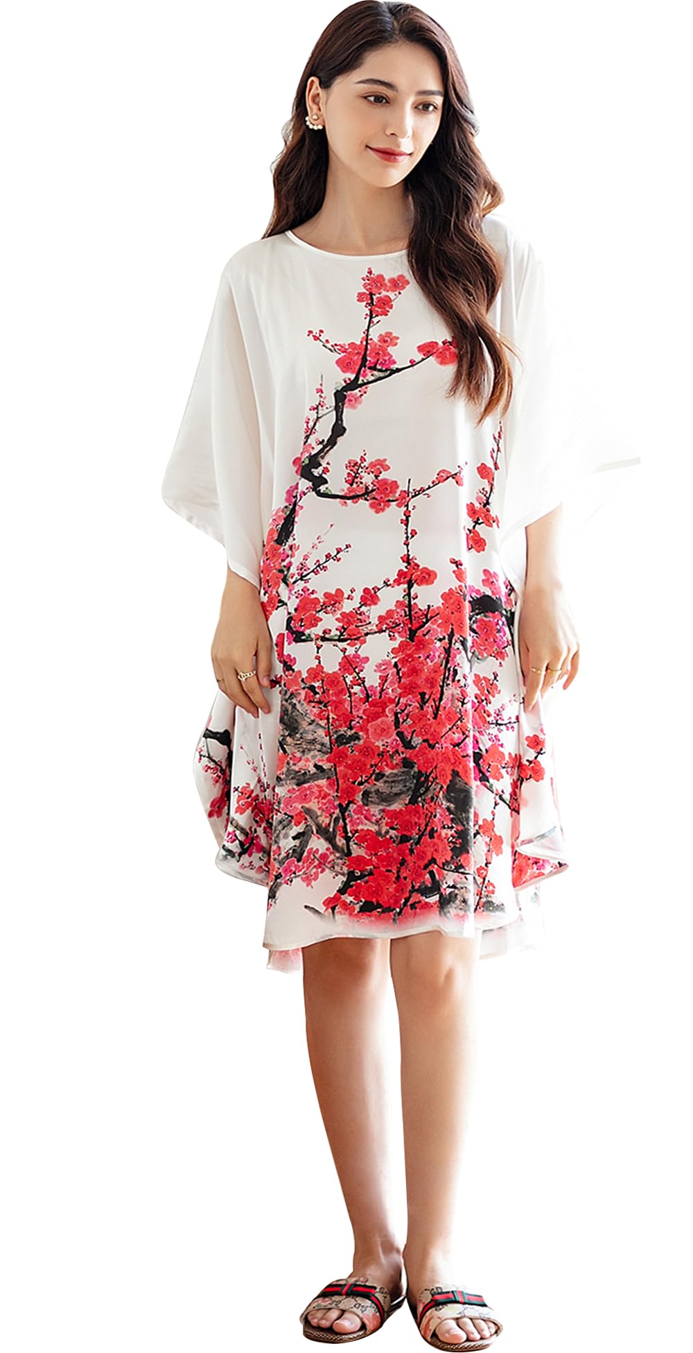 100% Pure Silk Pajamas for Women | Floral Print Silk Kimono Robe & Bathrobe with Doll Sleeves - Perfect for Spa Days, Bridal Showers & Luxury Loungewear