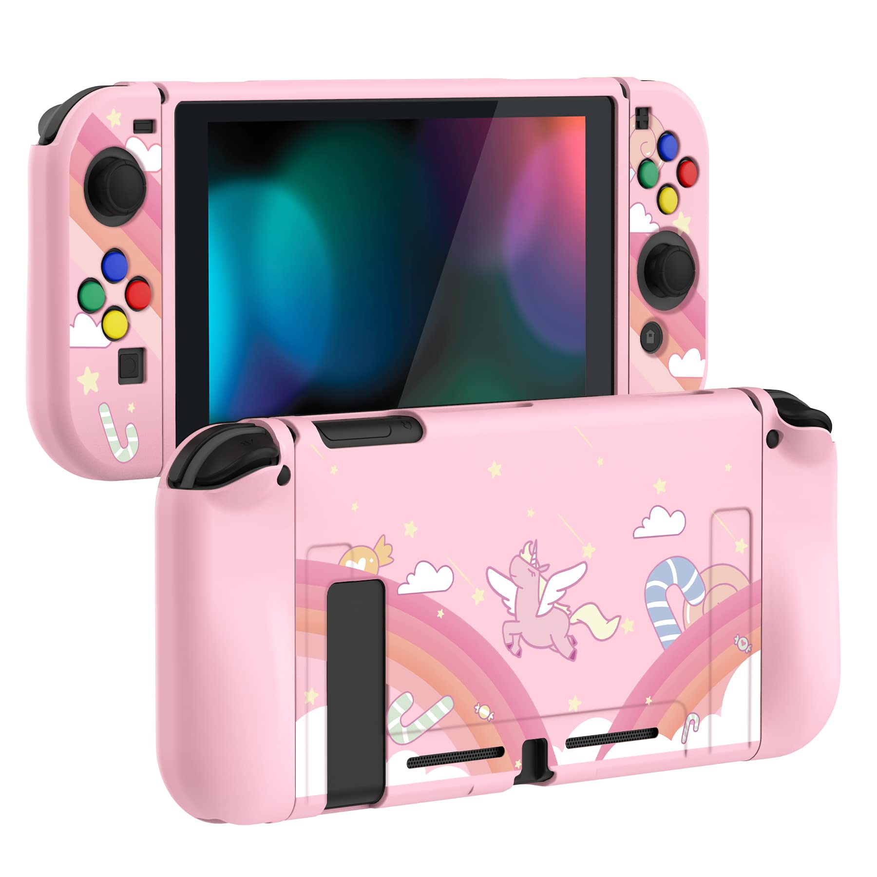 PlayVital Protective Case for Nintendo Switch Joy-Con Controllers - Rainbow Unicorn TPU Cover with Cap for Enhanced Grip & Scratch Protection | Perfect for Gaming, Travel & Storage