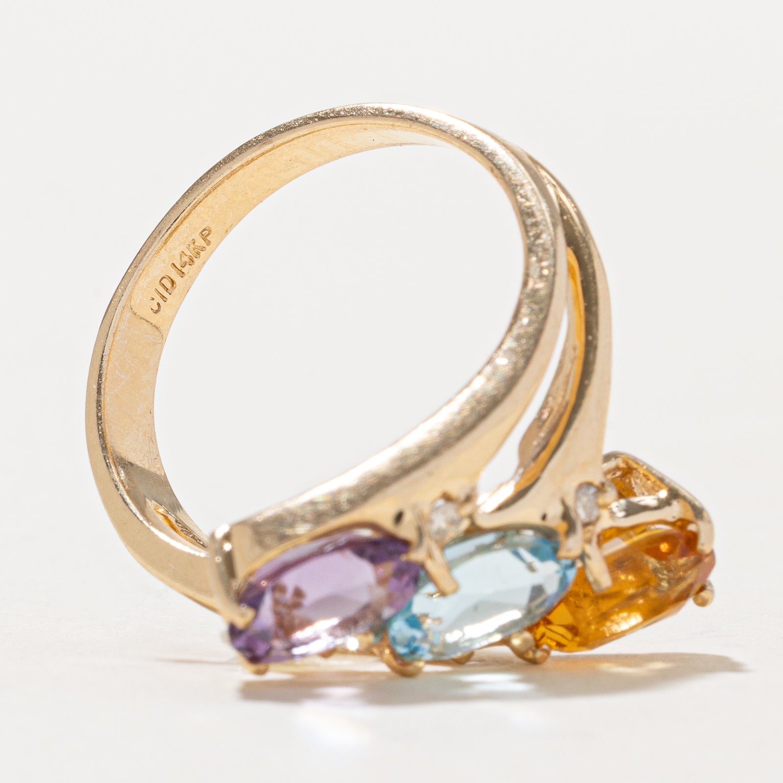 Elegant Multi Gemstone & Diamond Bypass Ring - 2.25ctw Gemstones with 0.06ctw Diamonds - Size 6.25 - Perfect for Weddings, Anniversaries & Special Occasions