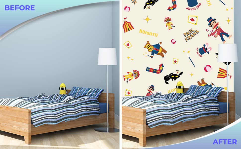 EGD Paul Frank Circus Peel and Stick Wallpaper - Self Adhesive Removable Wall Decor for Living Room, Bedroom, Nursery - 8 Panels (24