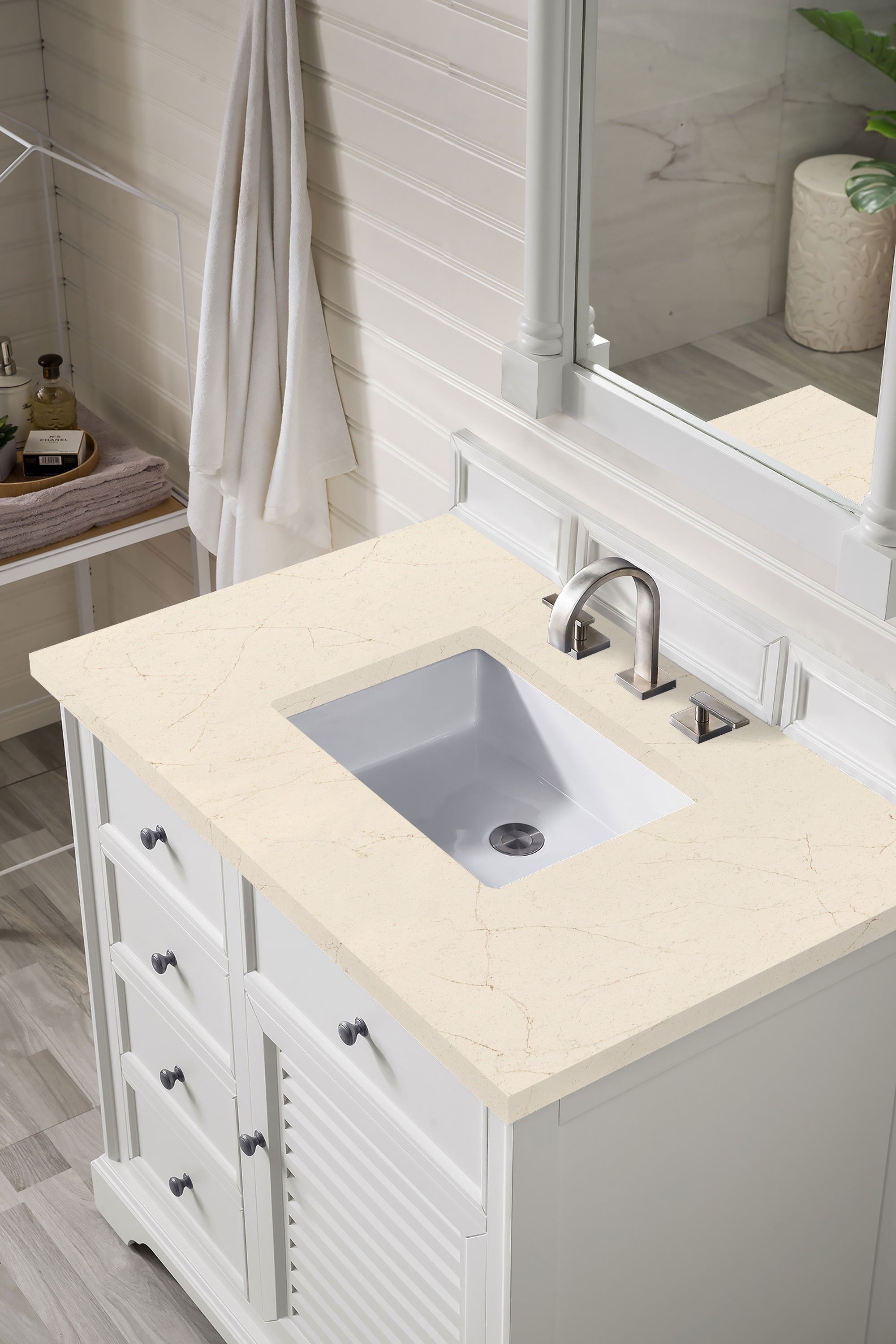 Savannah 36 Inch Single Bathroom Vanity Set with 3CM Eternal Marfil Quartz Countertop - Bright White Finish | Perfect for Master Bath, Guest Bath & Powder Room Remodeling