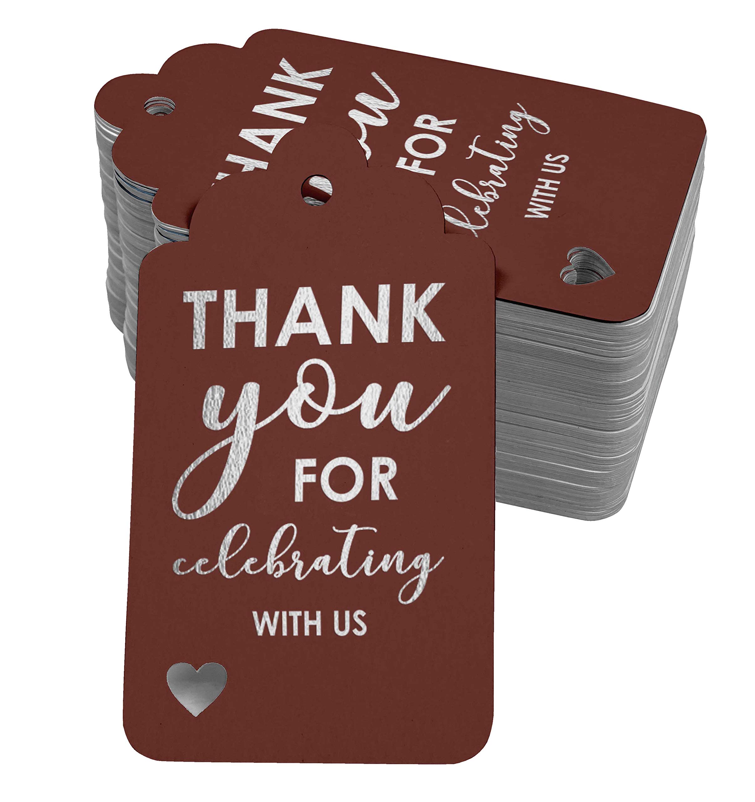 50 Pack Elegant Silver Foil Thank You Tags for Bridal Showers, Baby Showers, Weddings & Birthdays - Premium Party Favor Gift Tags for Special Celebrations & Craft Projects