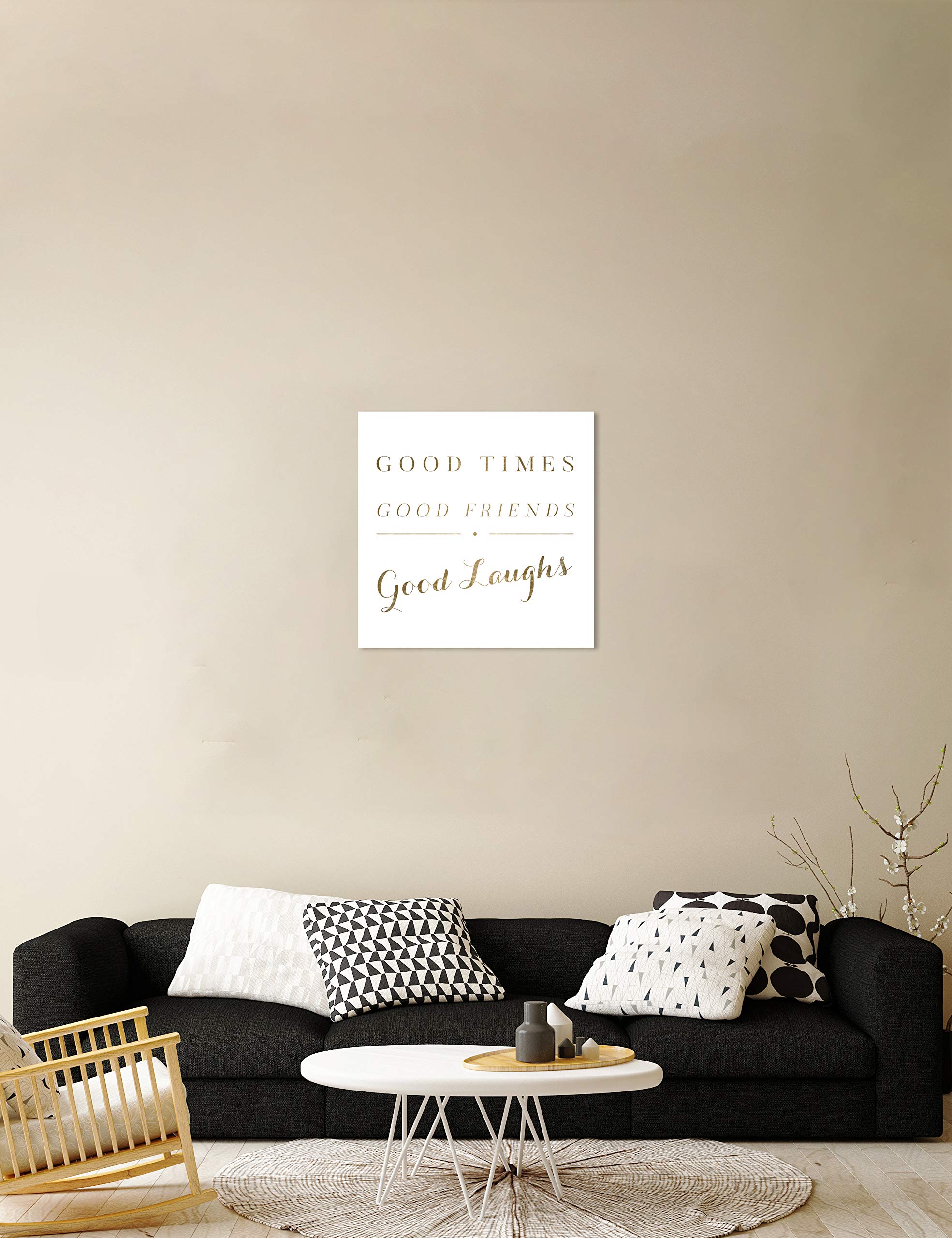 Oliver Gal Artist Co. 'Good Times' Typography Wall Art Canvas Print - 24x24 Inches, Gold & White - Perfect for Living Room, Bedroom, and Office Décor