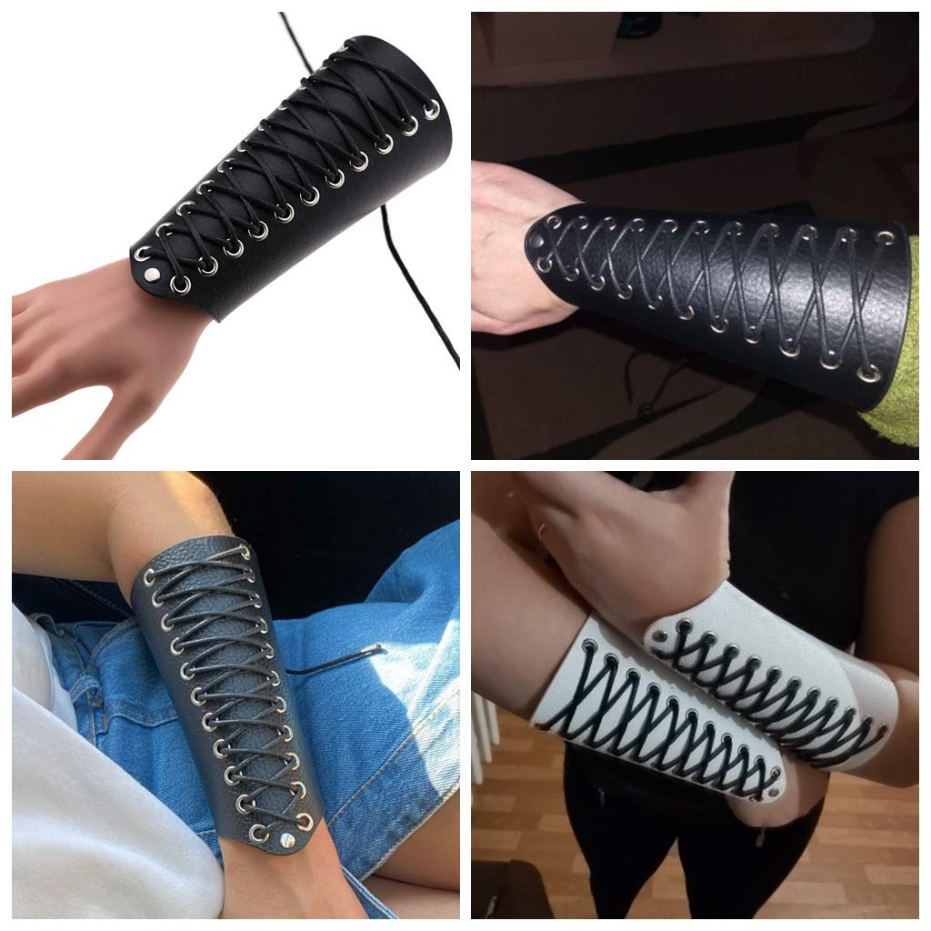 Unisex Faux Leather Gauntlet Wristband - Punk Gothic Rock Bracelet with Lace Up Design - Wide Arm Armor Cuff for Men & Women - Perfect for Concerts, Cosplay and Alternative Fashion