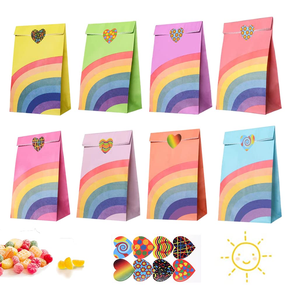 Gintan 40-Pack Rainbow Paper Gift Bags with Stickers - Perfect for Candy, Birthday Parties & Special Events - Reusable Party Favor Bags for Kids, Baby Showers & Holiday Celebrations