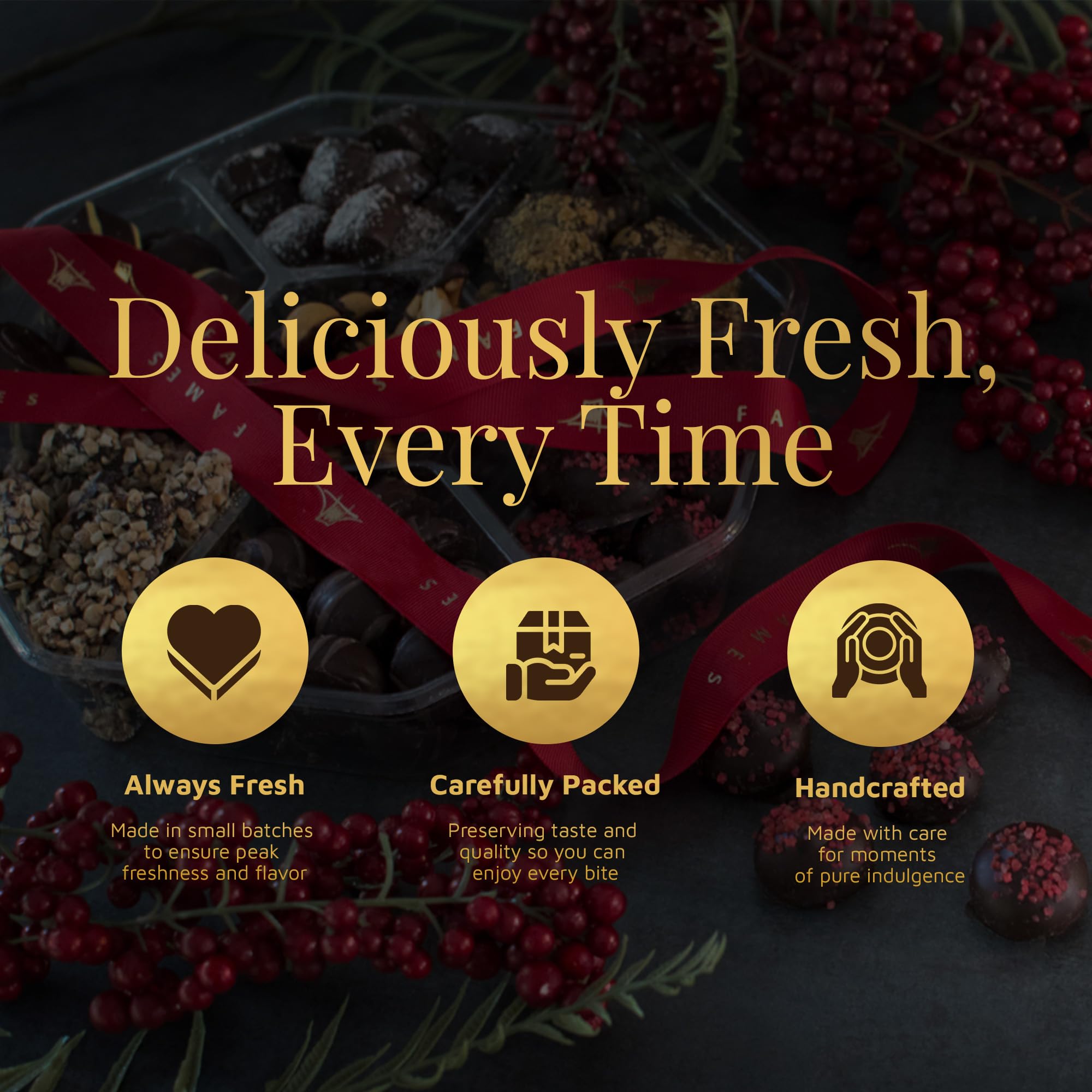 Premium Chocolate Gift Baskets - Holiday Chocolate Assortment Set of 3 with 6 Sections, Kosher Dairy-Free Gourmet Truffles - Perfect Valentine's Day Gifts, Office Corporate Gifts for Employees, Clients & Business Partners