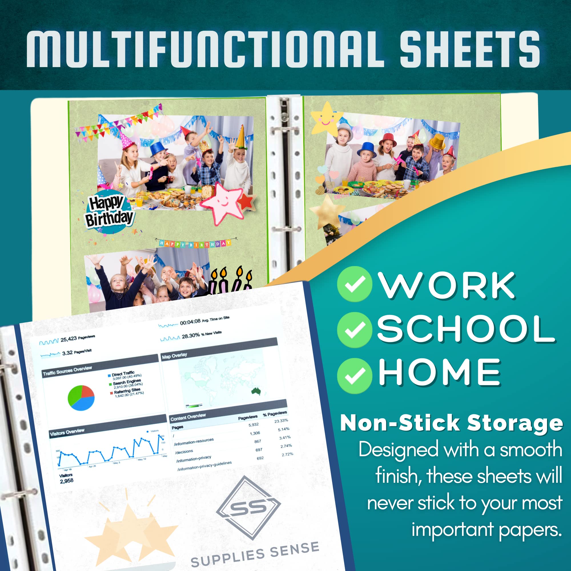 200 Premium Clear Plastic Sheet Protectors for 3 Ring Binder - 8.5 x 11 Page Protectors Sleeves for Paper & Documents - Perfect for School, Office & Home Organization