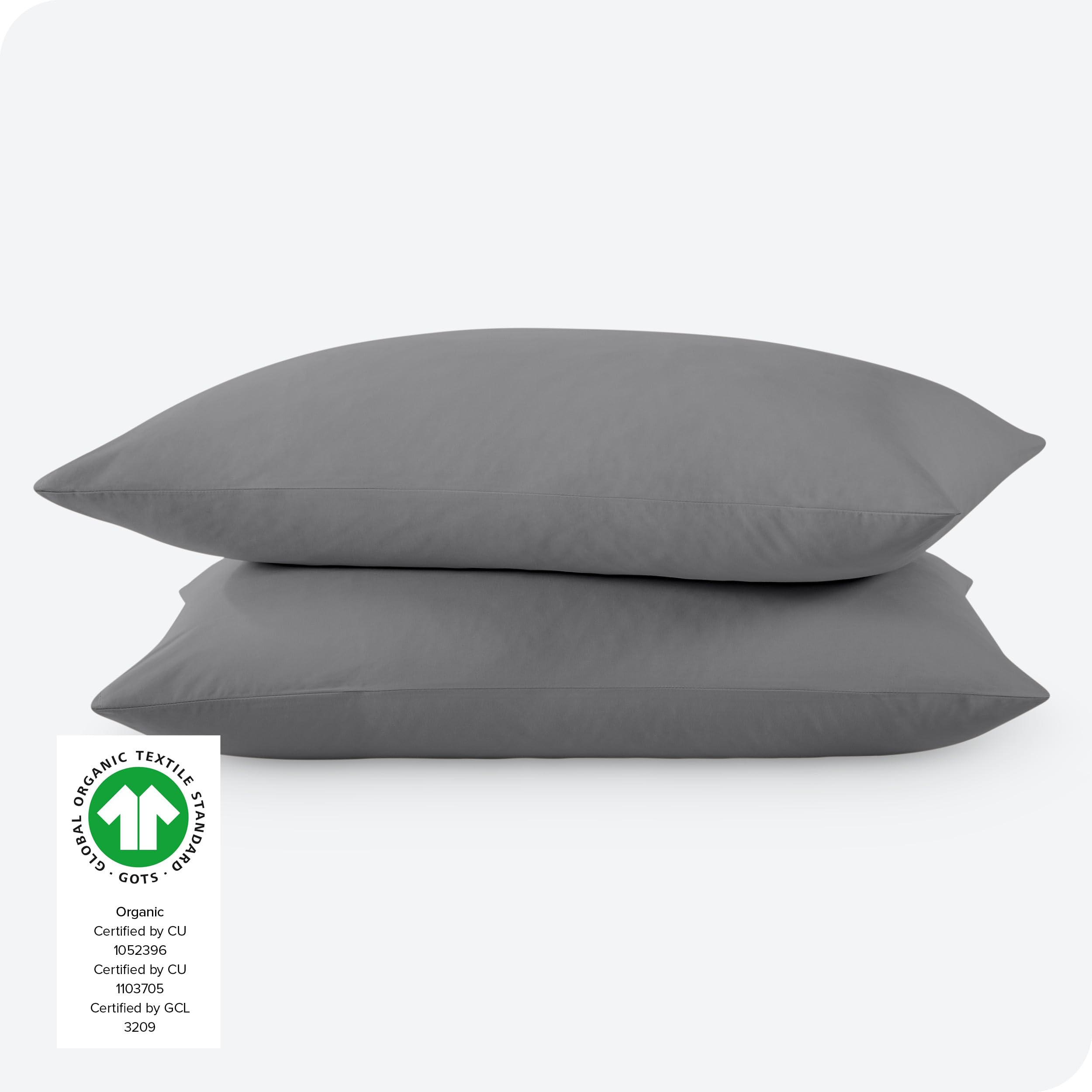 Bare Home 100% Organic Cotton King Size Pillowcase Set - 2 Pack Crisp Percale Weave - Lightweight & Breathable Grey Pillow Covers - Perfect for Bedroom, Hotel, Travel & Guest Room Use