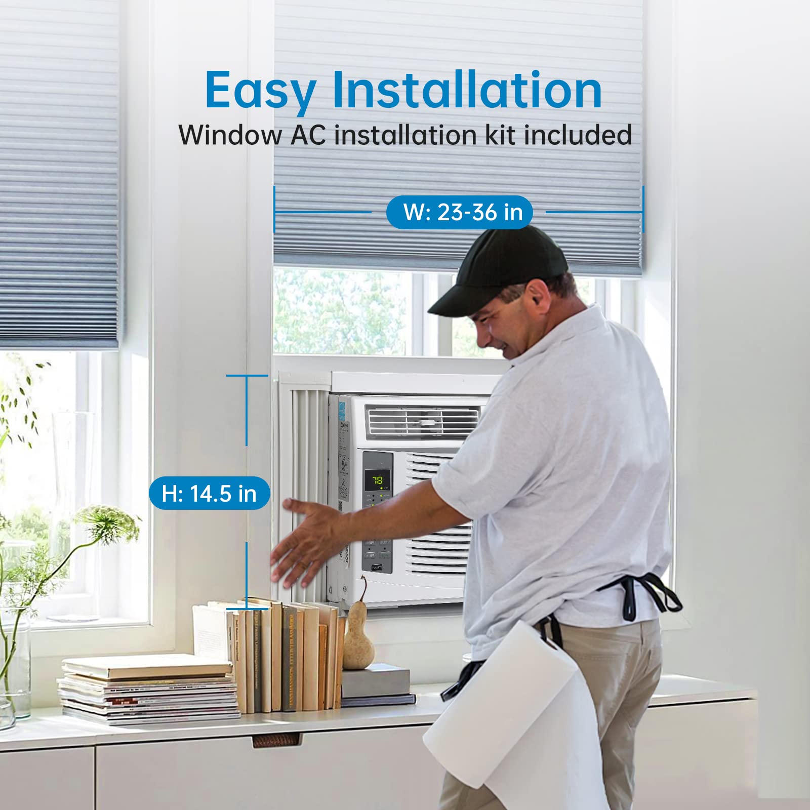 6,000 BTU Window Air Conditioner - Energy Efficient Cooling Unit for Small Rooms (12'x12') - Perfect for Bedrooms, Offices & Apartments - White