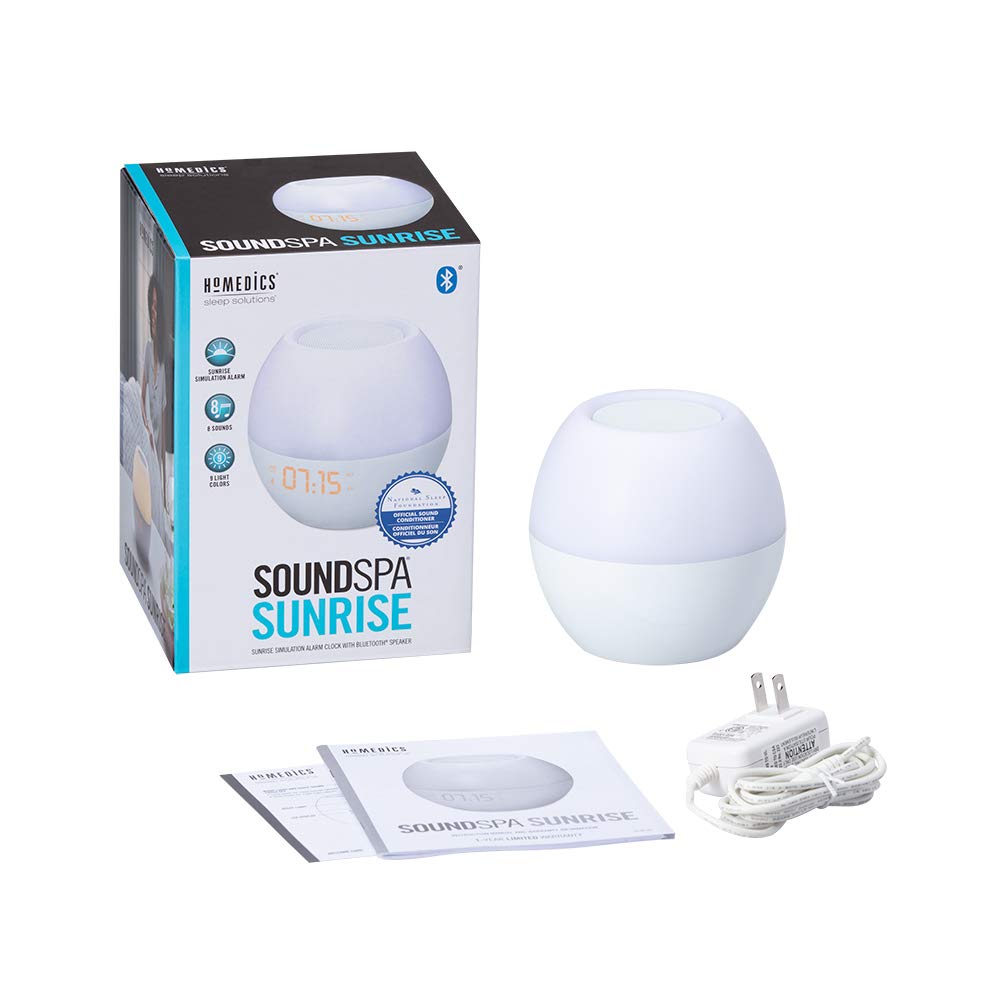 Homedics White Noise Machine for Adults & Babies - Bluetooth Sound Machine with Sunrise Alarm, 7-Color Night Light & Auto-Off Timer | Perfect for Nursery, Office, Meditation & Sleep Therapy