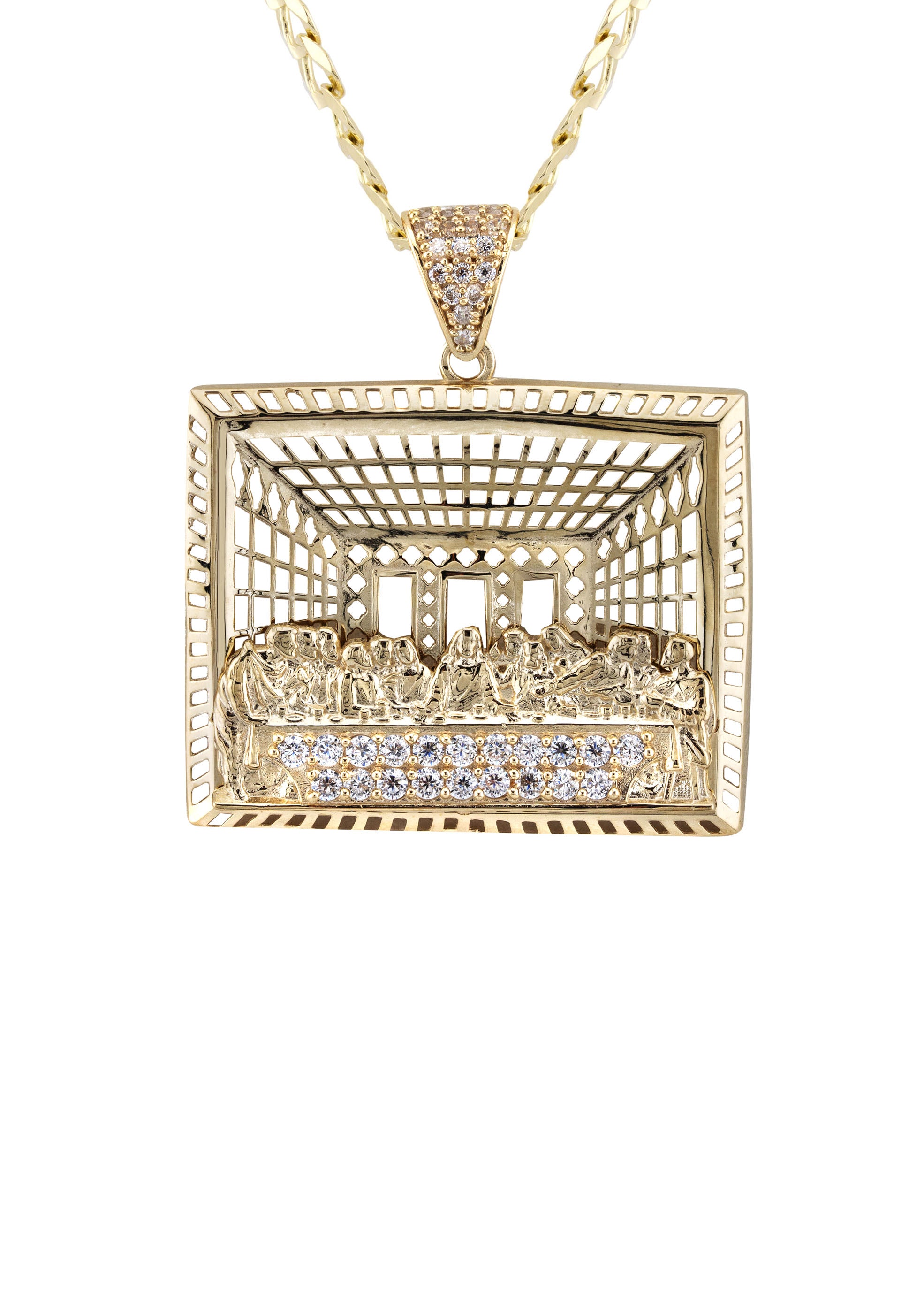 10K Yellow Gold Last Supper Pendant Necklace for Men & Women - Small 9g & Large 15g - Religious Jewelry Gift for Baptism, Confirmation, Christmas