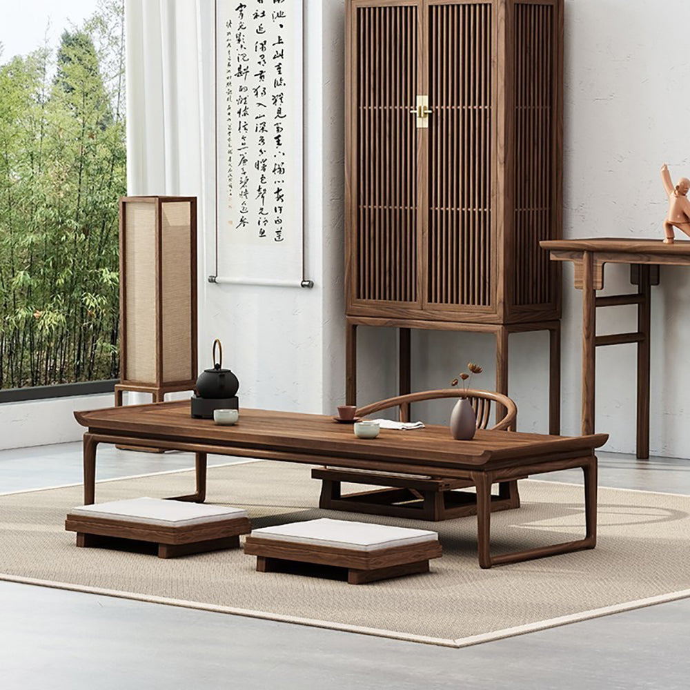 Japanese Style Elm Wood Tatami Low Tea Table Set - Traditional Zen Floor Dining Table for Small Spaces, Meditation, and Asian Home Decor