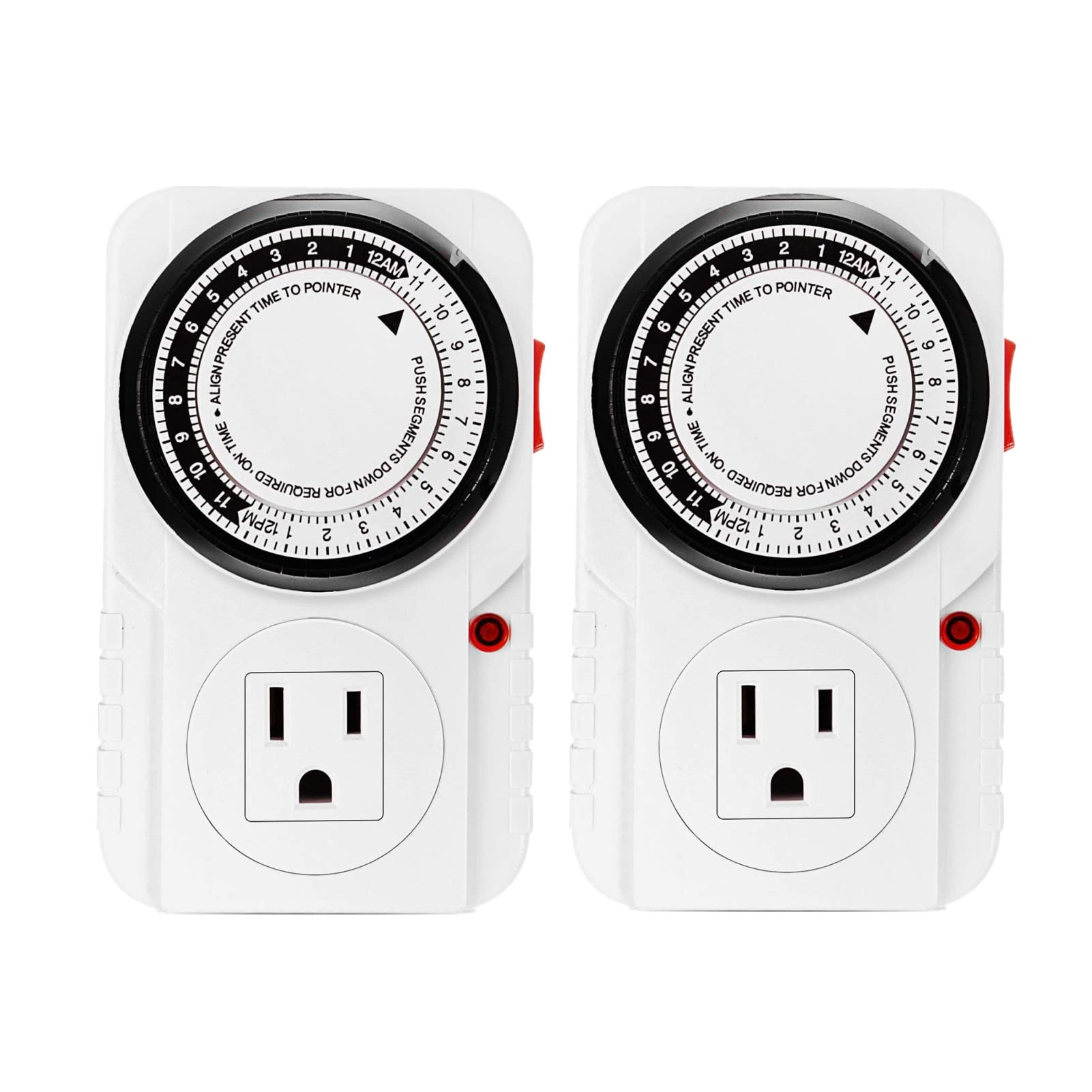 iPower 24-Hour Digital Programmable Outlet Timer - 2 Pack White Plug-in Timer for Aquarium Lights, Christmas Decorations & Indoor Appliances - 1725W/0.5HP Heavy Duty - Perfect for Holiday Lighting, Fish Tank Automation & Energy Saving