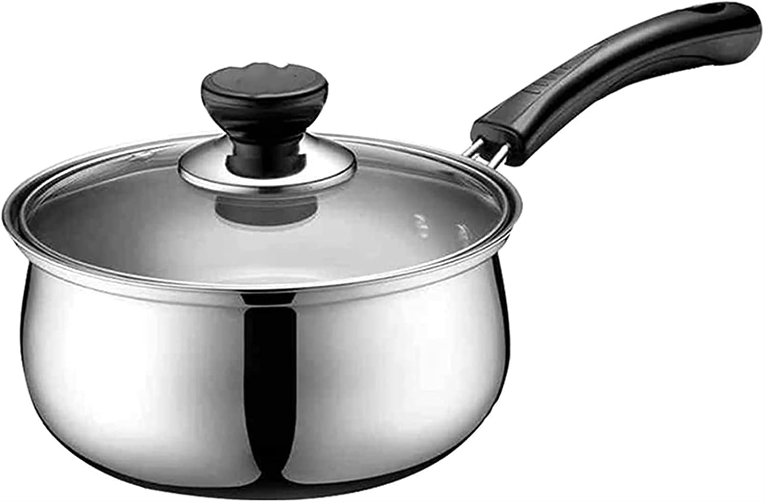 Premium Stainless Steel Wok Pan with Glass Lid - 18cm Non-Stick Soup Pot, Milk Pan & Boiling Pot - Induction Compatible, Anti-Scalding Handle - Ideal for Stir-Frying, Simmering Soups & Milk Heating (One Color)