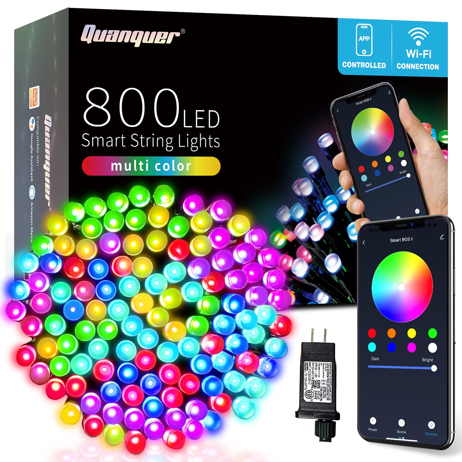Quanquer 262FT Smart WiFi Christmas Lights Outdoor - 800 RGB LEDs Color Changing Permanent Holiday Lights, App Controlled & Alexa/Google Home Compatible for Christmas Tree, House, Yard, and Party Decorations