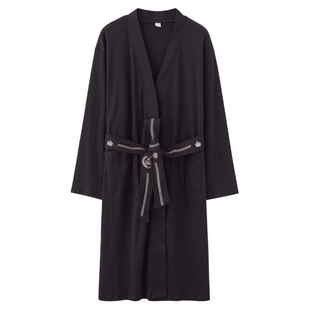 Soft Cotton Kimono Nightgown for Men - Comfortable Bathrobe & Pajama Set, Lightweight Dressing Gown for Home, Hotel, and Spa Relaxation (Black, Size L) - Perfect for Lounging, Sleepwear, and Post-Shower Comfort
