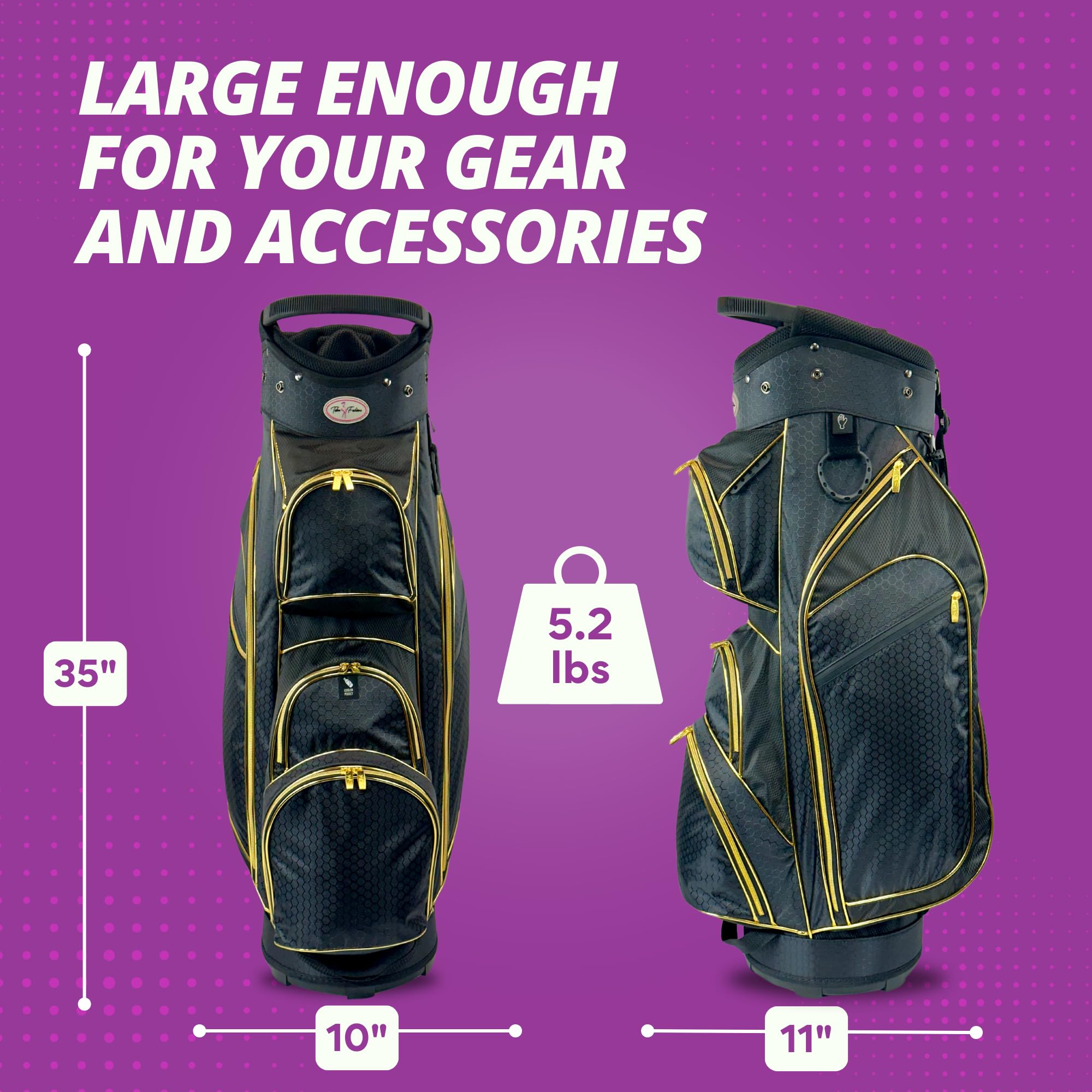 Lightweight Women's Golf Cart Bag - 14-Way Divider, 7 Zippered Pockets, Insulated Cooler & Rain Hood | Perfect for Ladies Golf Tournaments & Outdoor Practice