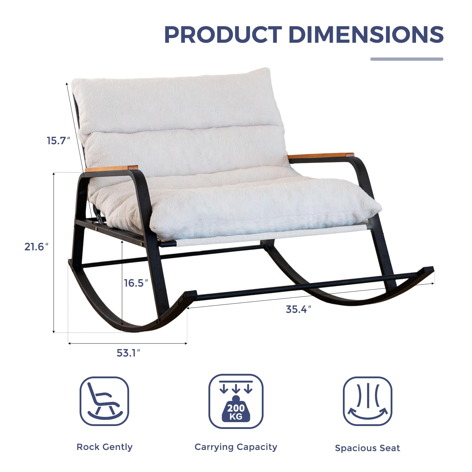 MAXYOYO Boucle Rocking Chair with Adjustable Backrest - Extra Wide Glider Recliner for Living Room, Nursery & Outdoor - Soft Beige Fabric - Perfect for Relaxing, Nursing & Reading
