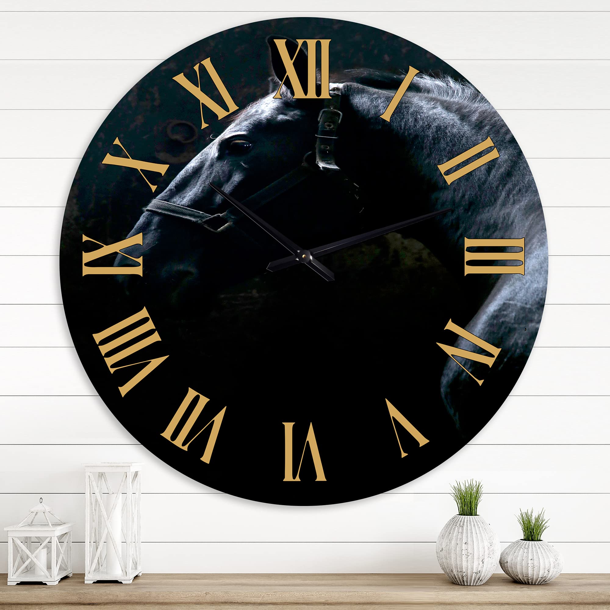 Farmhouse Wall Clock - Large Vintage Horse Portrait Design for Kitchen, Living Room, Office Decor | Perfect for Country Home, Rustic Cabin & Western Style Interior Design