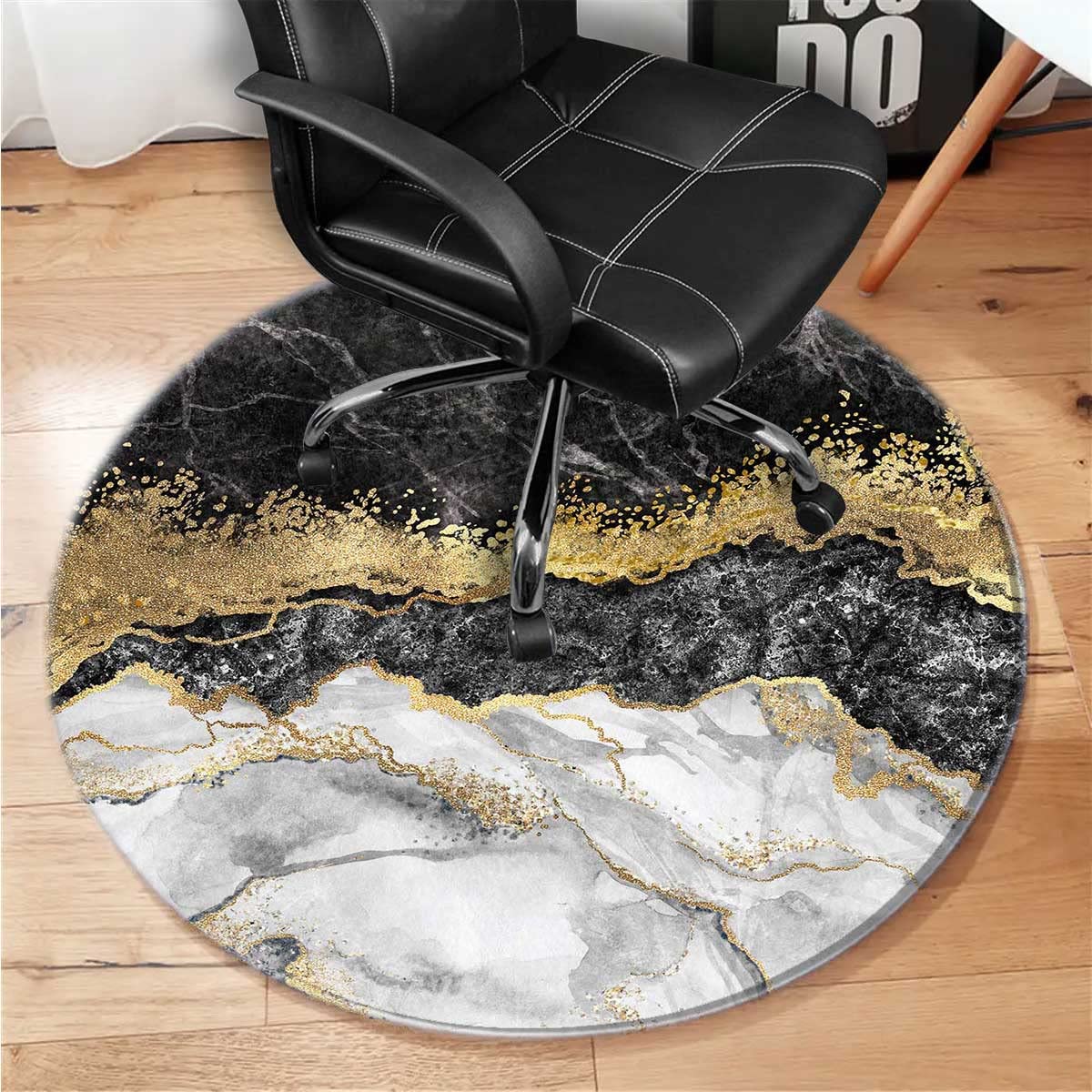 Black Gold High Chair Floor Mat - 43 Inch Non-Slip Desk Chair Mat for Carpeted Floors, Office Chair Computer Mat, Gaming Rug - Perfect for Home Office, Gaming Setup & Workspace Protection