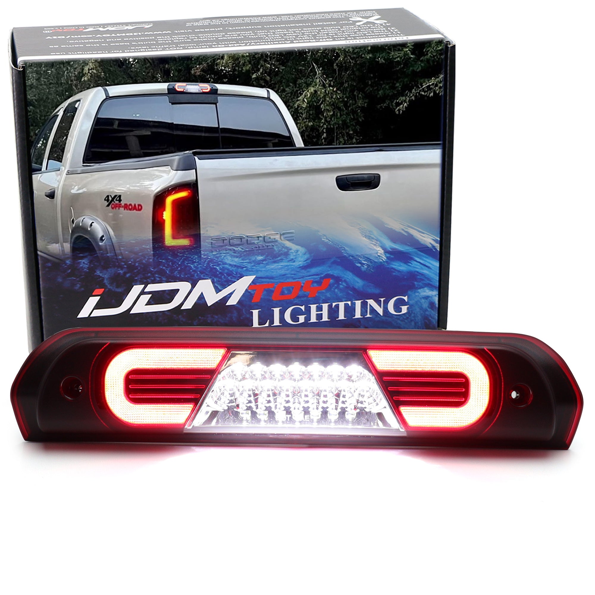 Dark Red C-Shaped LED High Mount Third Brake Light for 2002-2009 RAM 1500/2500/3500 Pickup Trucks - Enhanced Safety & Style for Night Driving & Off-Road Adventures