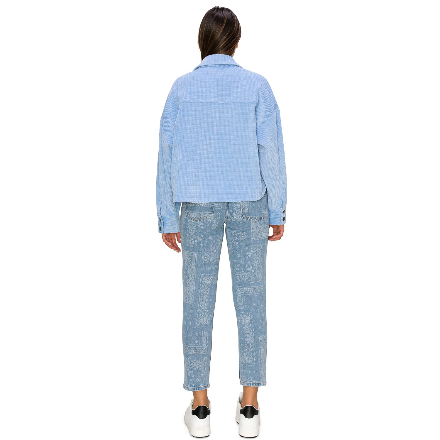Stylish Women's Printed Mom Jeans - Khaki & Blue High Waisted Vintage Denim Pants for Casual Wear & Everyday Outfits
