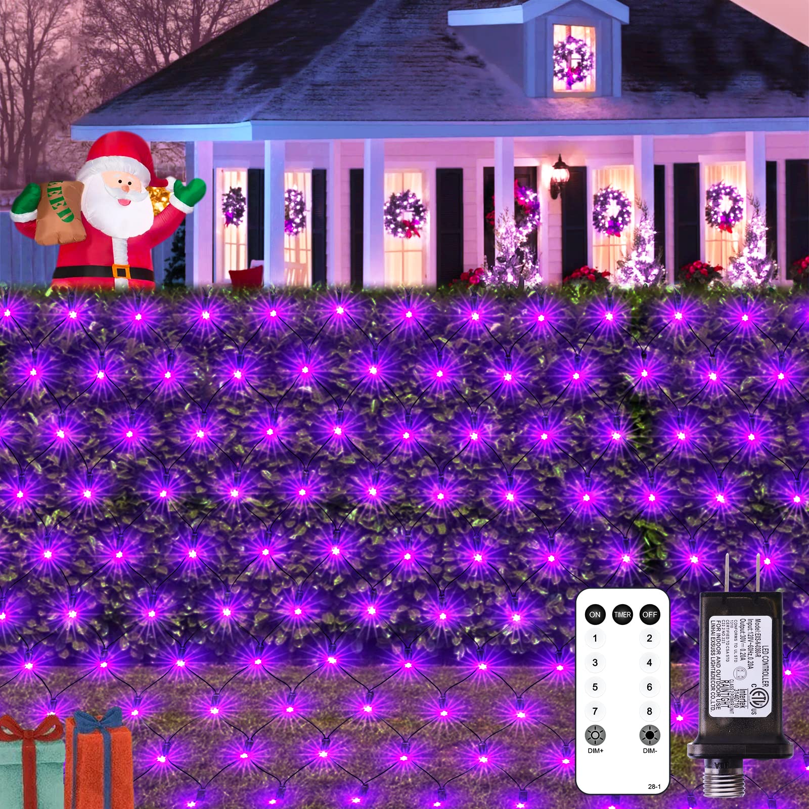 JMEXSUSS 12ft x 5ft 360 LED Purple Net Lights - Connectable Outdoor Mesh Lights with Remote Control, 8 Lighting Modes, Waterproof Christmas & Halloween Decor for Bushes, Shrubs, Trees, Patio, Garden, Yard, Party and Holiday Lighting