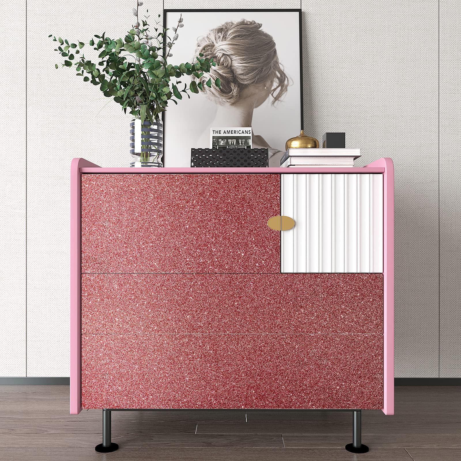 VEELIKE Shimmer Rose Gold Glitter Wallpaper Roll 15.7''x354'' - Peel and Stick Self-Adhesive Removable Wallpaper for Walls, Cabinets, Furniture - Sparkly Decorative Contact Paper for Bedroom, Art, Crafts & DIY Home Decor - Perfect for Accent Walls, Dressers, and Creative Projects