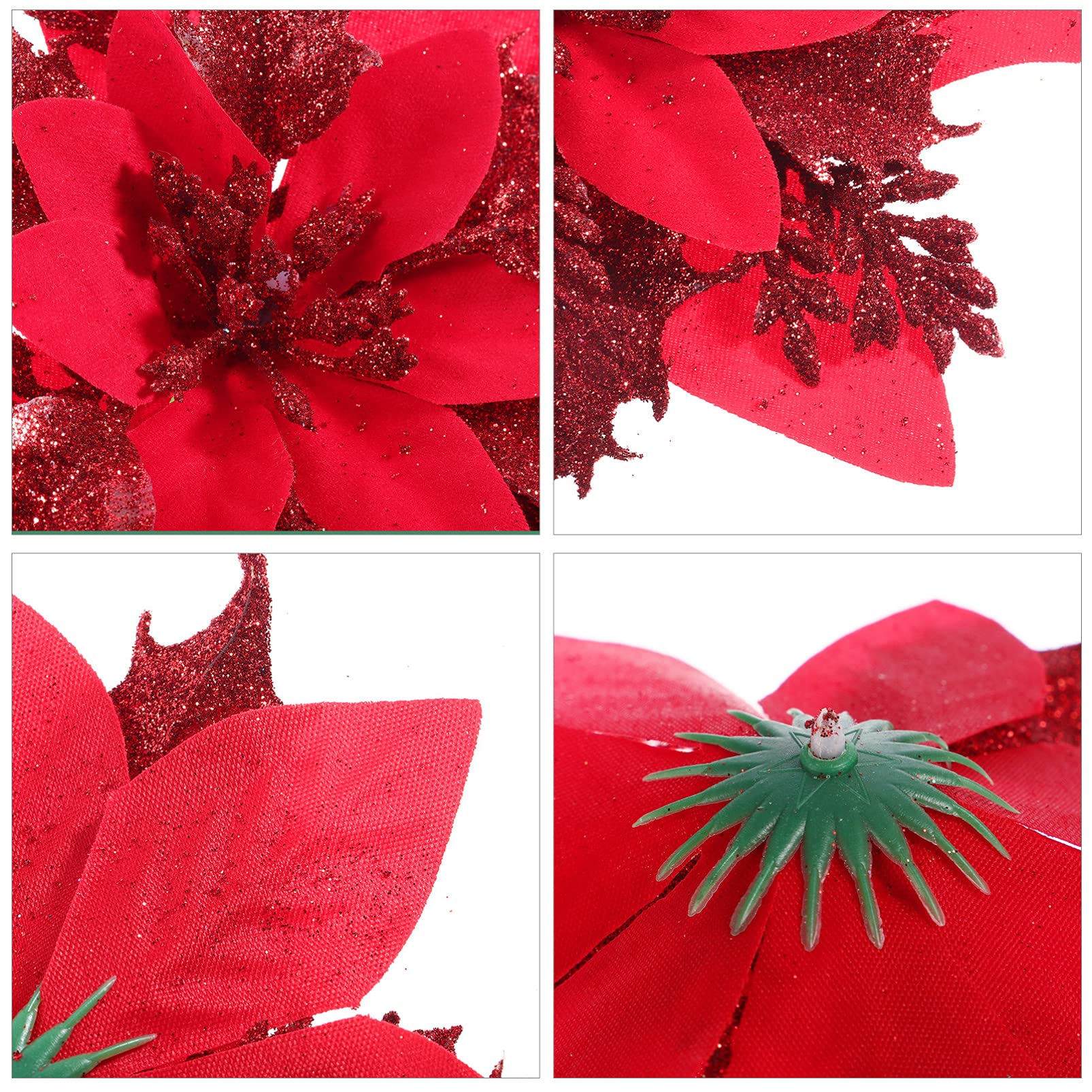 STOBOK 12 Pack Glitter Poinsettia Artificial Flowers - 6 Inch Red Christmas Tree Ornaments for Wreaths, Garlands, Holiday Party & Home Decor - Perfect for Xmas Decorations, Gift Wrapping, and Festive Centerpieces