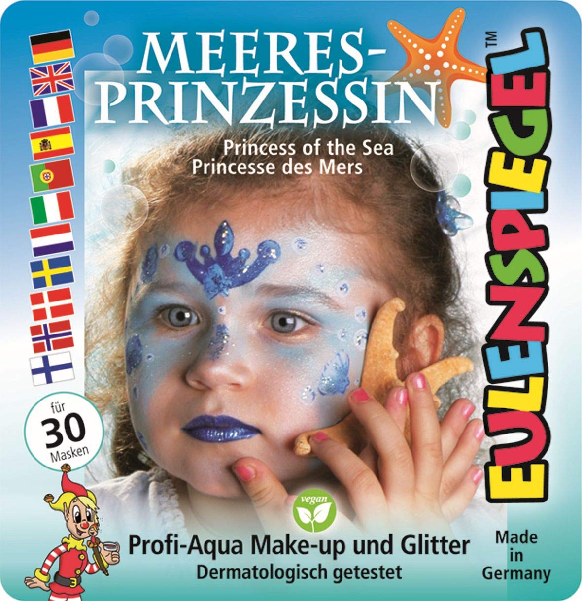 Halloween Face Paint Kit - Princess Makeup with White, Turquoise & Blue Glitter - Includes Brush for Costume Parties & Cosplay