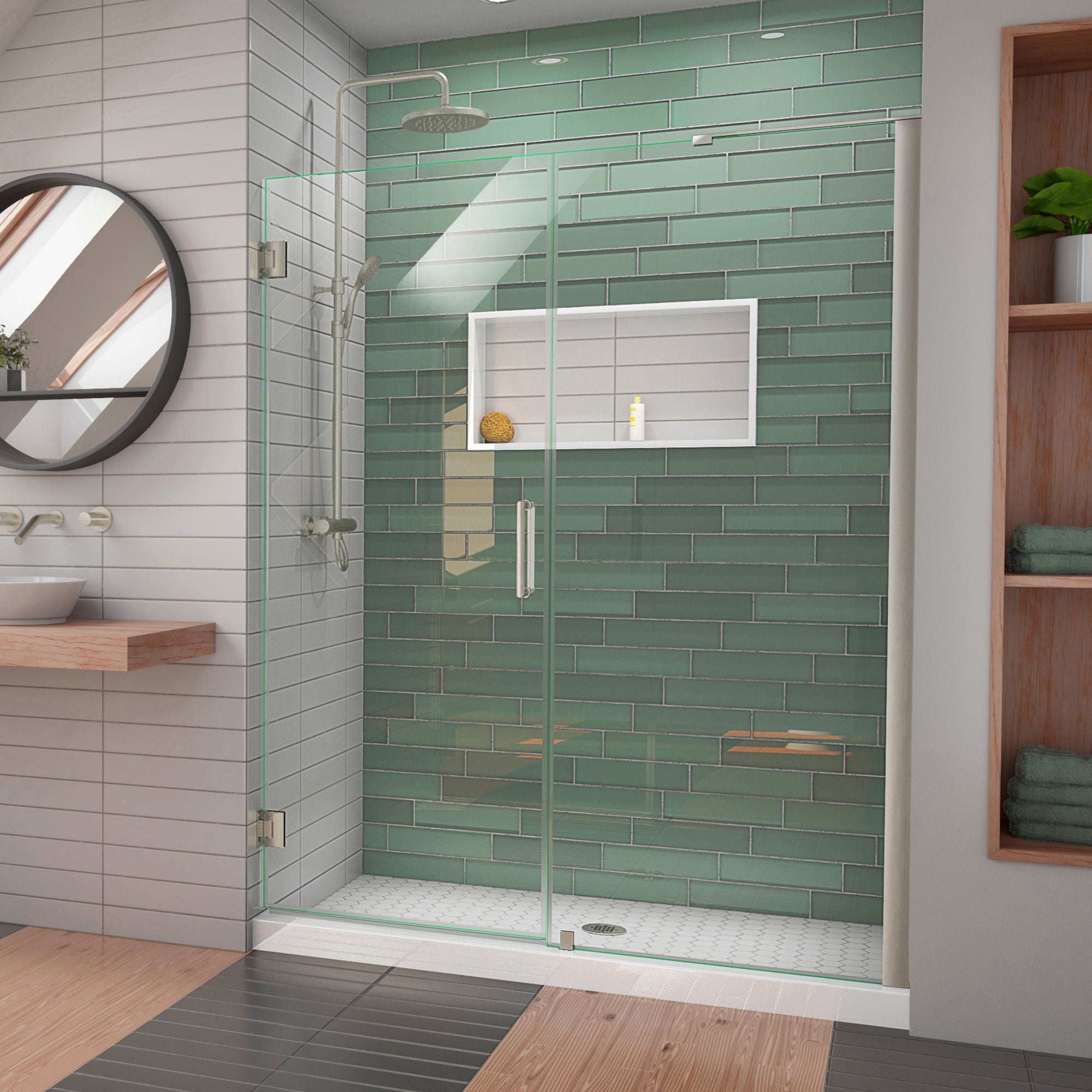 DreamLine Unidoor LS 54-55 Inch W x 72 Inch H Frameless Hinged Shower Door with L Bar - Perfect for Modern Bathroom Renovations & Spa-Like Showers