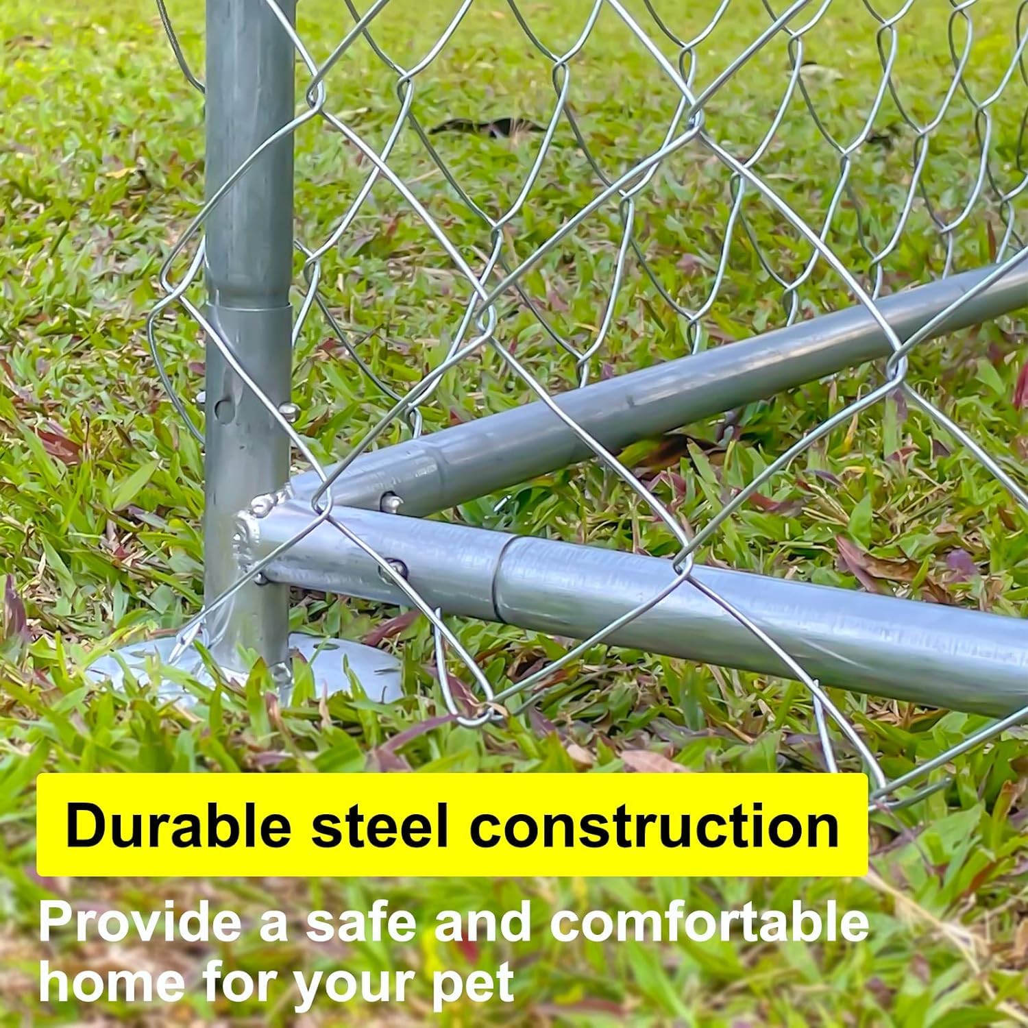 Large Outdoor Dog Kennel with Waterproof Cover & Roof - Durable Dog Pen for Backyard, Patio & Camping | Weatherproof Pet Shelter for Medium & Large Dogs