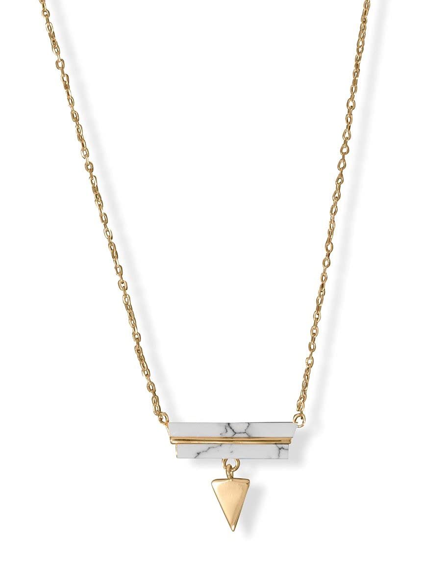 Howlite Bar Necklace with Triangle Charm Drop - Adjustable Length Boho Jewelry for Women - Perfect for Layering, Everyday Wear & Spiritual Healing