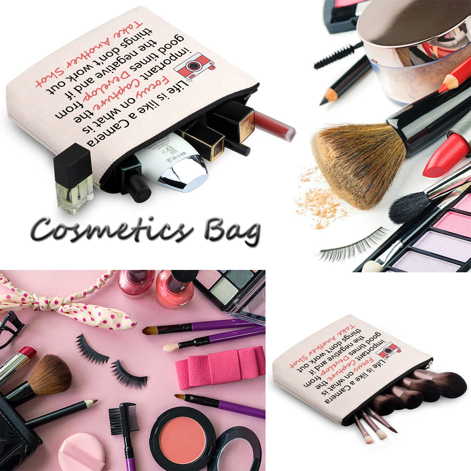Life is Like a Camera Inspirational Photography Zipper Pouch - Waterproof Makeup Bag for Photographers & Artists - Perfect Camera Accessory Gift for Travel, Cosmetics & Daily Essentials Storage