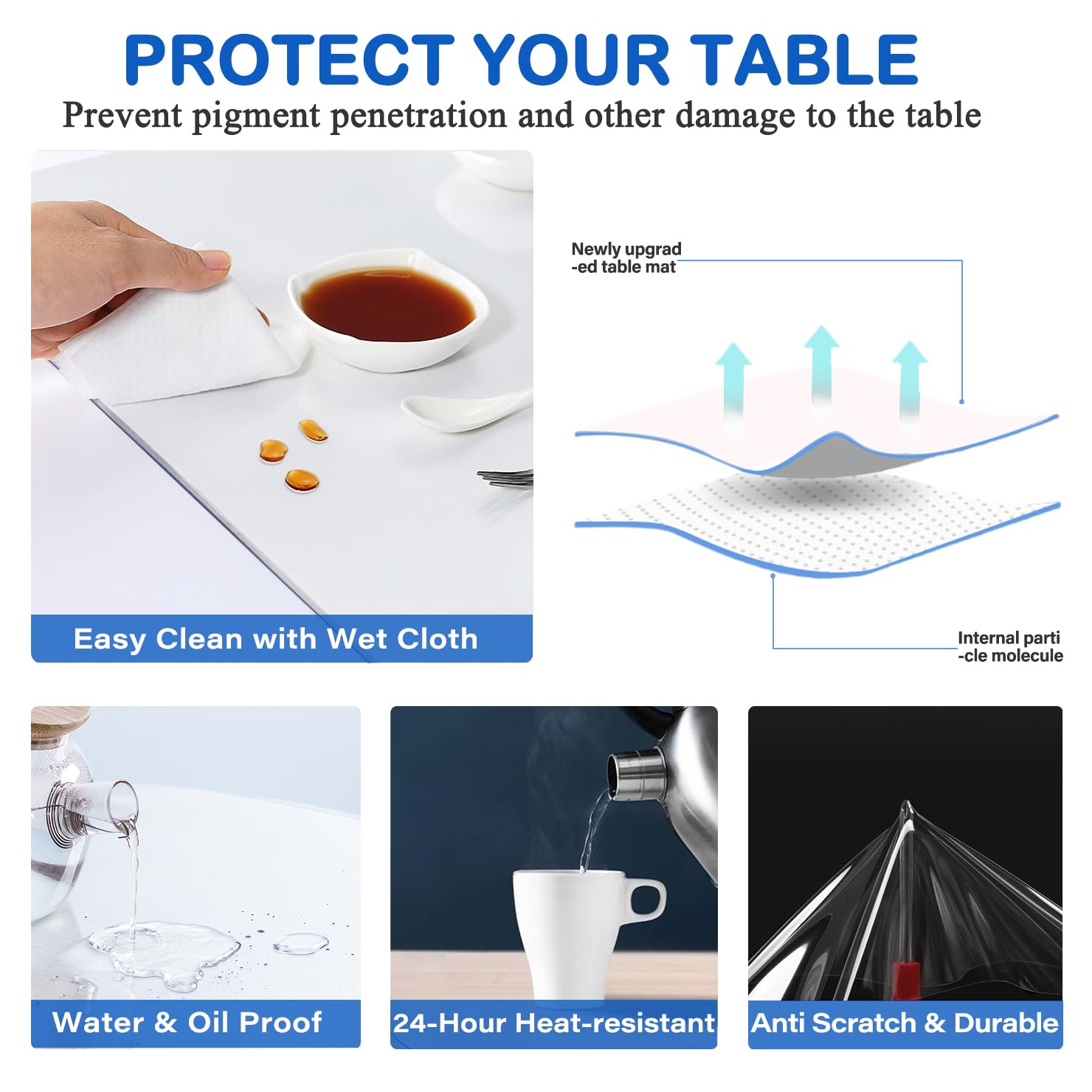 2Pcs 58 x 96 Inch Clear PVC Table Protector - Waterproof Vinyl Tablecloth for Dining, Coffee, Sofa & Side Tables | Furniture Protector Mat for Home, Office & Restaurant Use