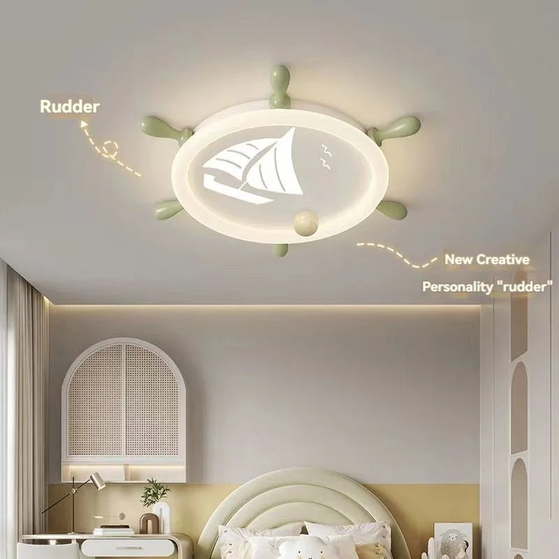 Nautical Ship Wheel Ceiling Light - Kids Room Decor, Pirate Themed Bedroom Lighting for Boys & Girls - Perfect for Themed Bedrooms, Playrooms, and Nautical Nurseries